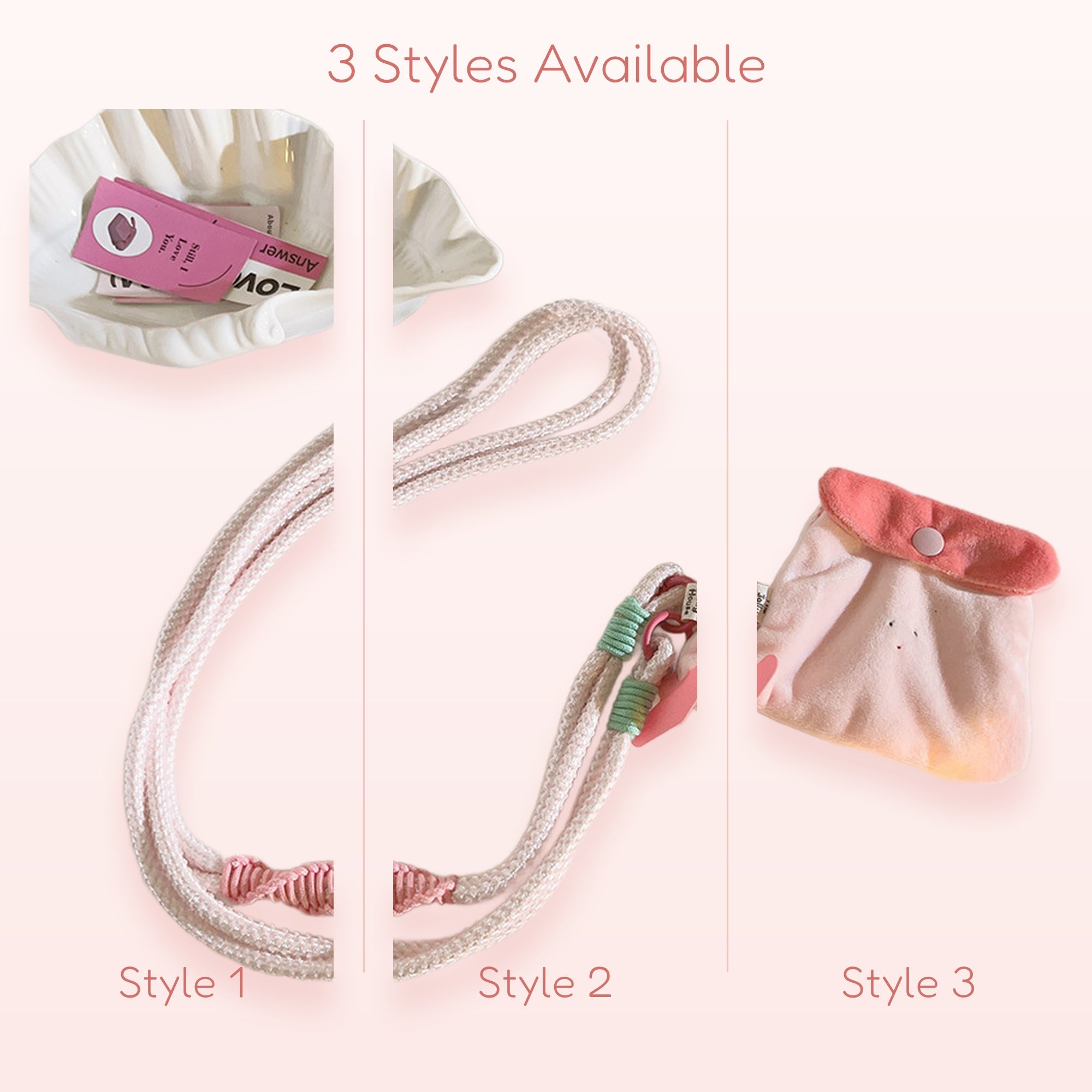 Kawaii Pink Rope Phone Lanyard with Plush Pouch | Aesthetic Crossbody Phone Strap