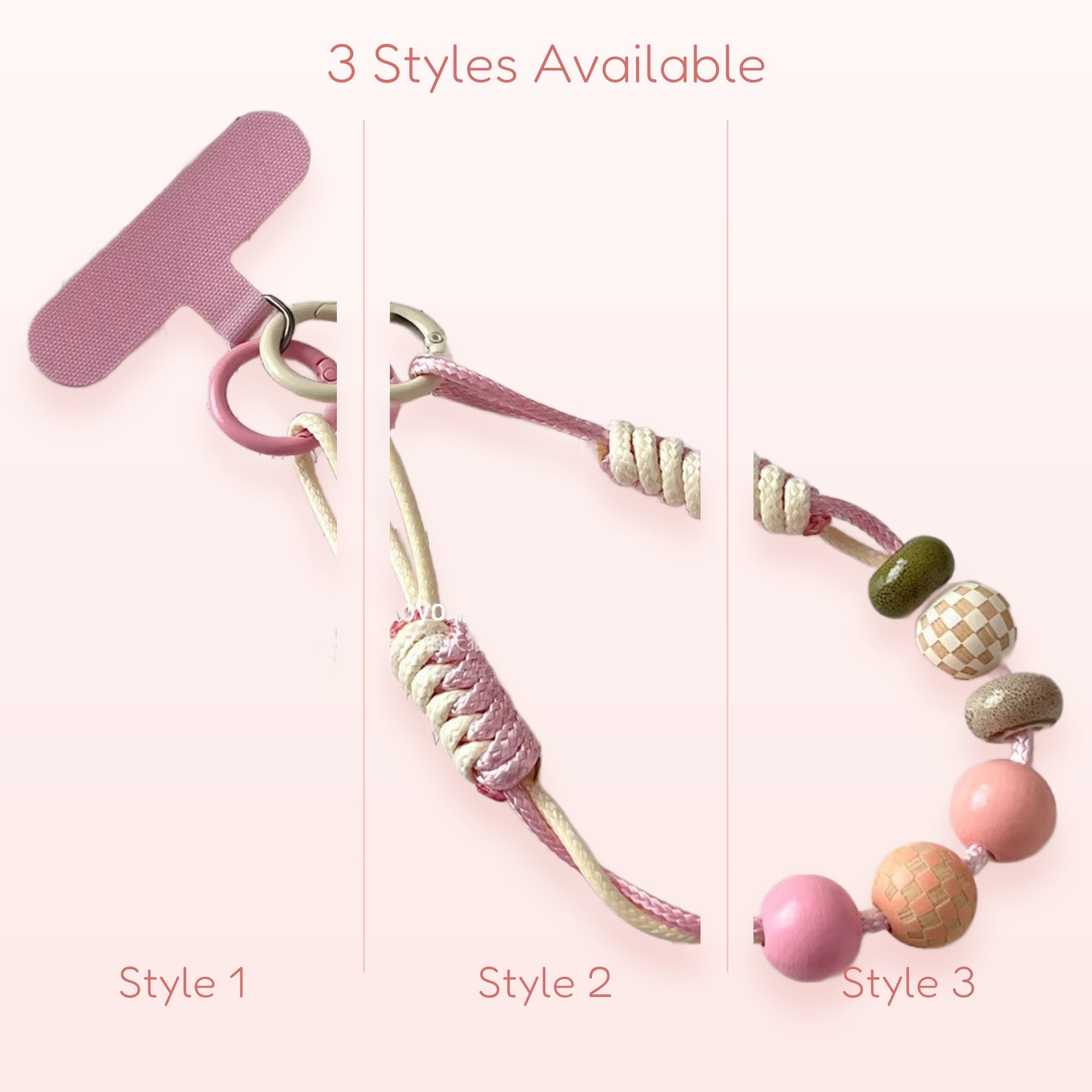 Pastel Beaded Phone Charm Strap | Pink & Cream Braided Wrist Lanyard
