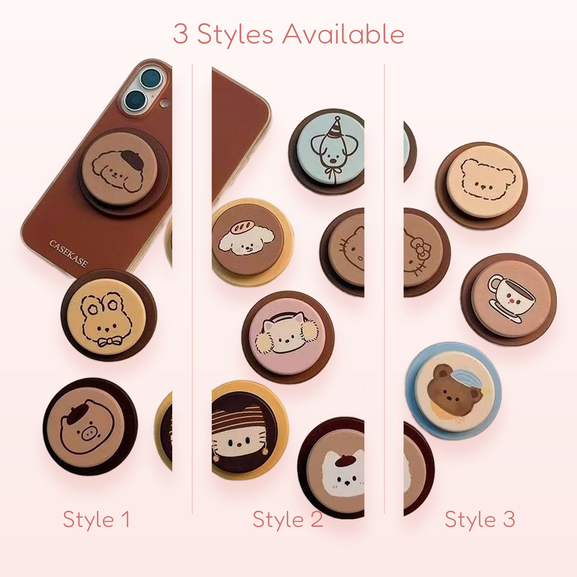 Kawaii Cartoon Animal Phone Grip | Cute Pop Socket Stand for iPhone & Android