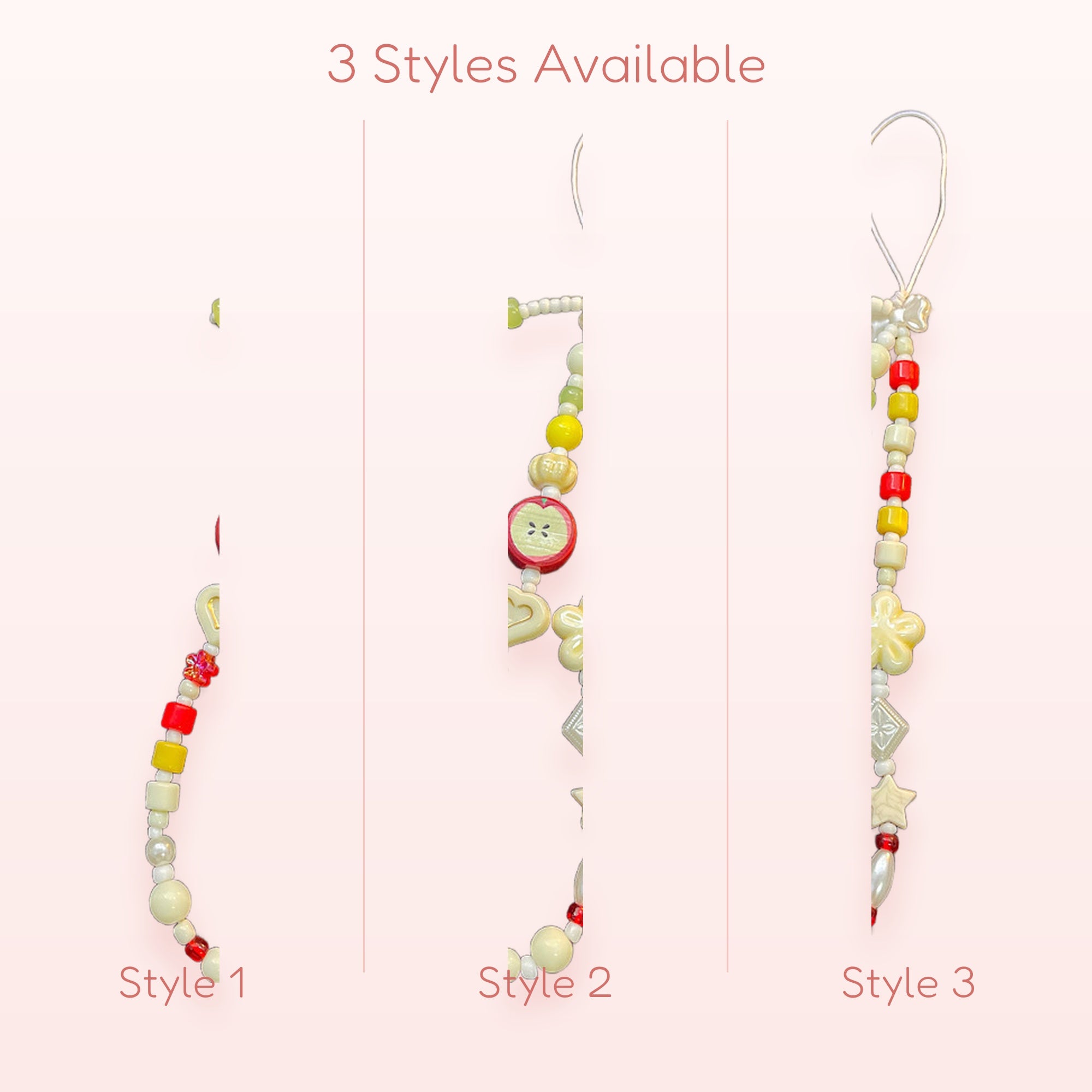 SIMPLYBUBBI — Red Apple & Daisy Beaded Phone Strap | Whimsical Heart Wrist Lanyard