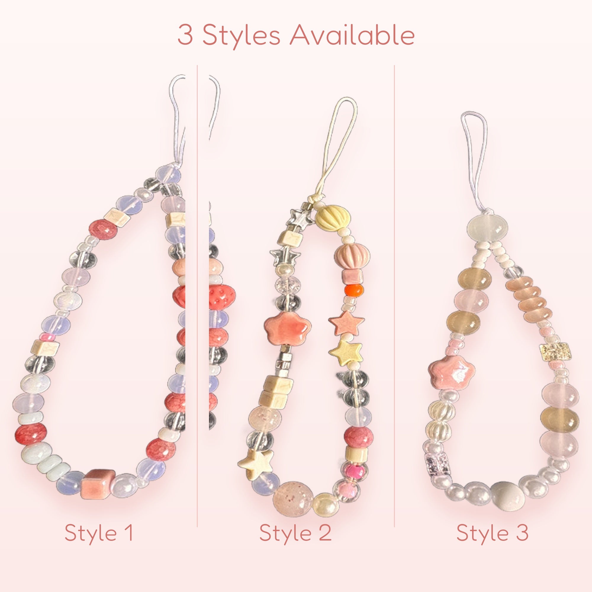Pastel Beaded Phone Charm Straps | Kawaii Strawberry Star Heart Wrist Lanyards