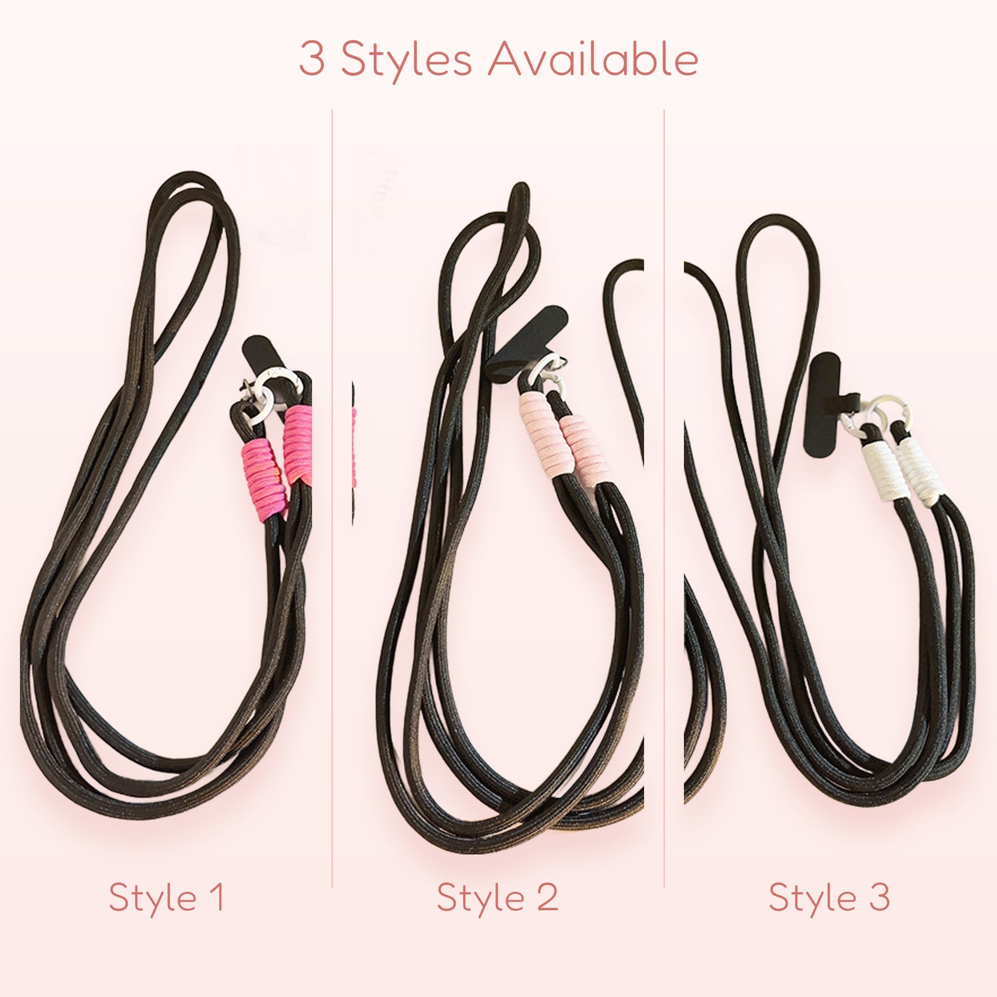 Adjustable Black Rope Phone Charm Lanyard | Cute Wrist Strap with Color Accents