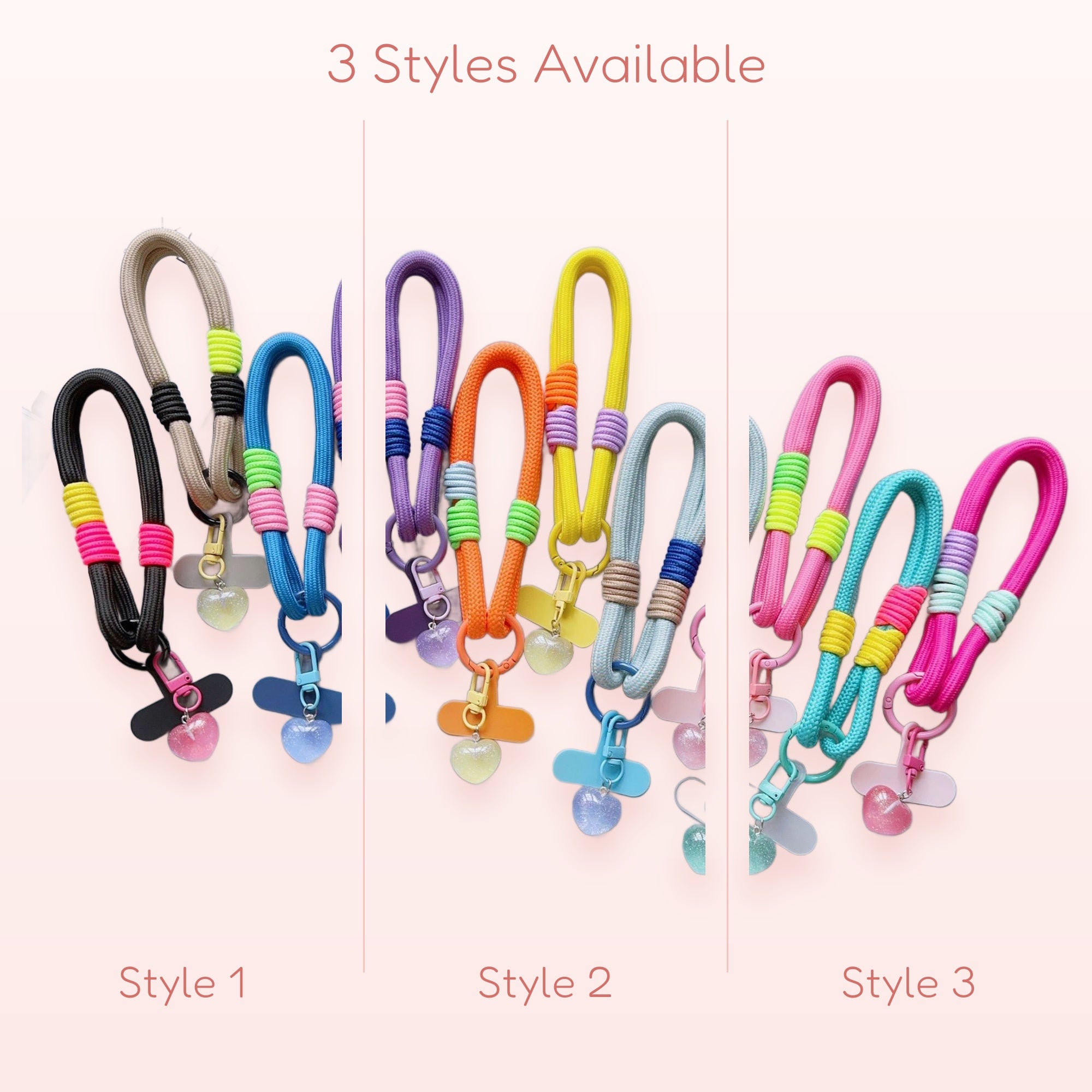 Colorful Braided Rope Phone Charm Strap | Cute Heart Pendant Wrist Lanyard