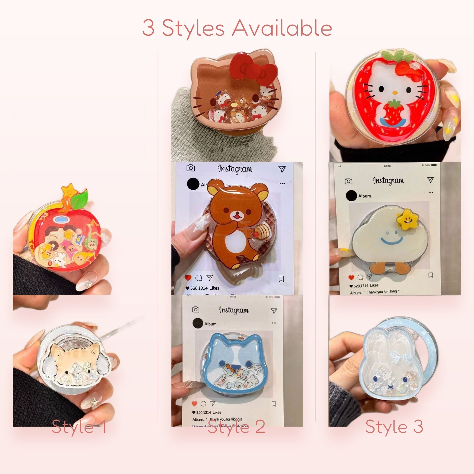 Kawaii Character Liquid Shaker Phone Grip | Cute Pop Socket Stand