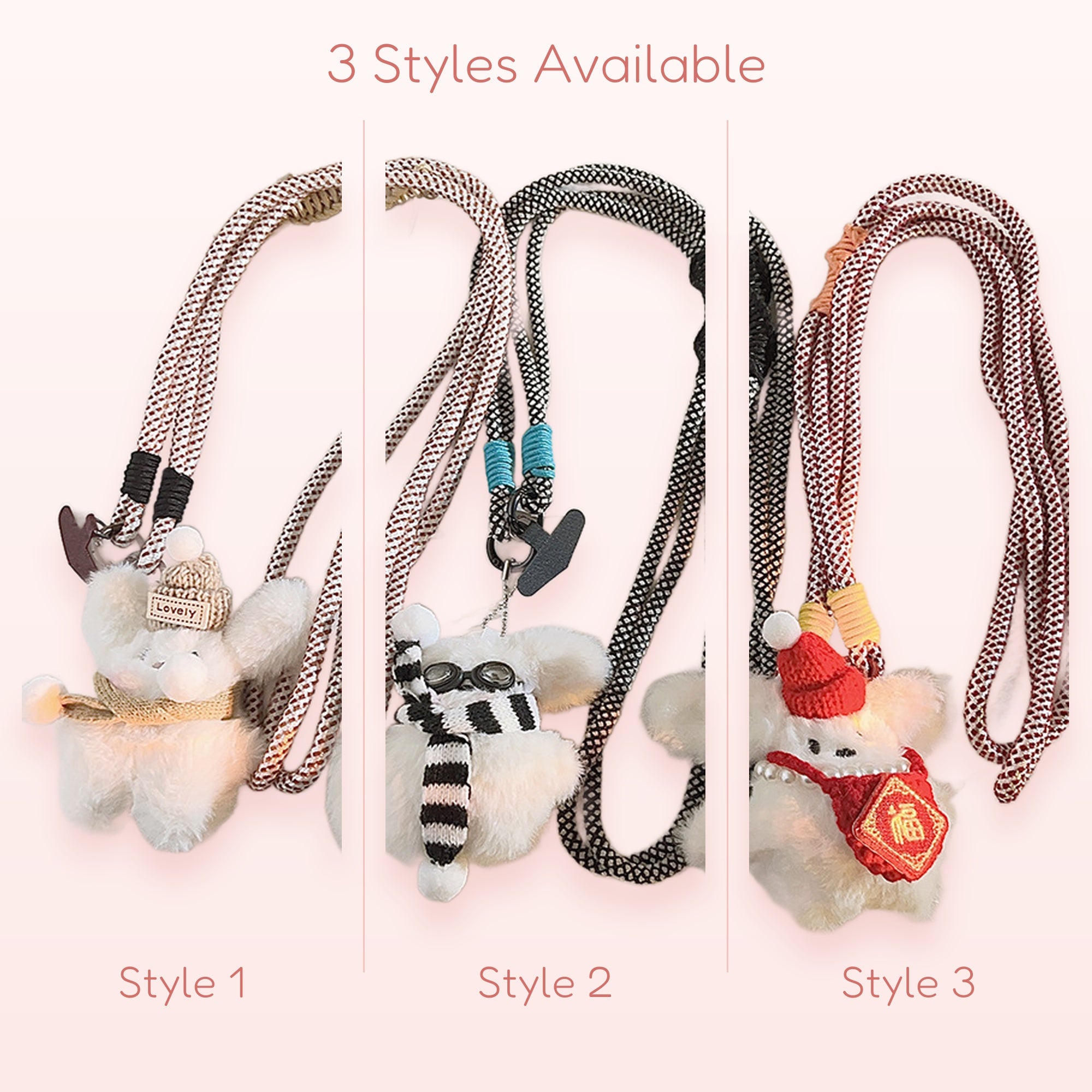 Cute Fluffy Animal Phone Lanyard | Kawaii Plush Bear & Bunny Crossbody Strap