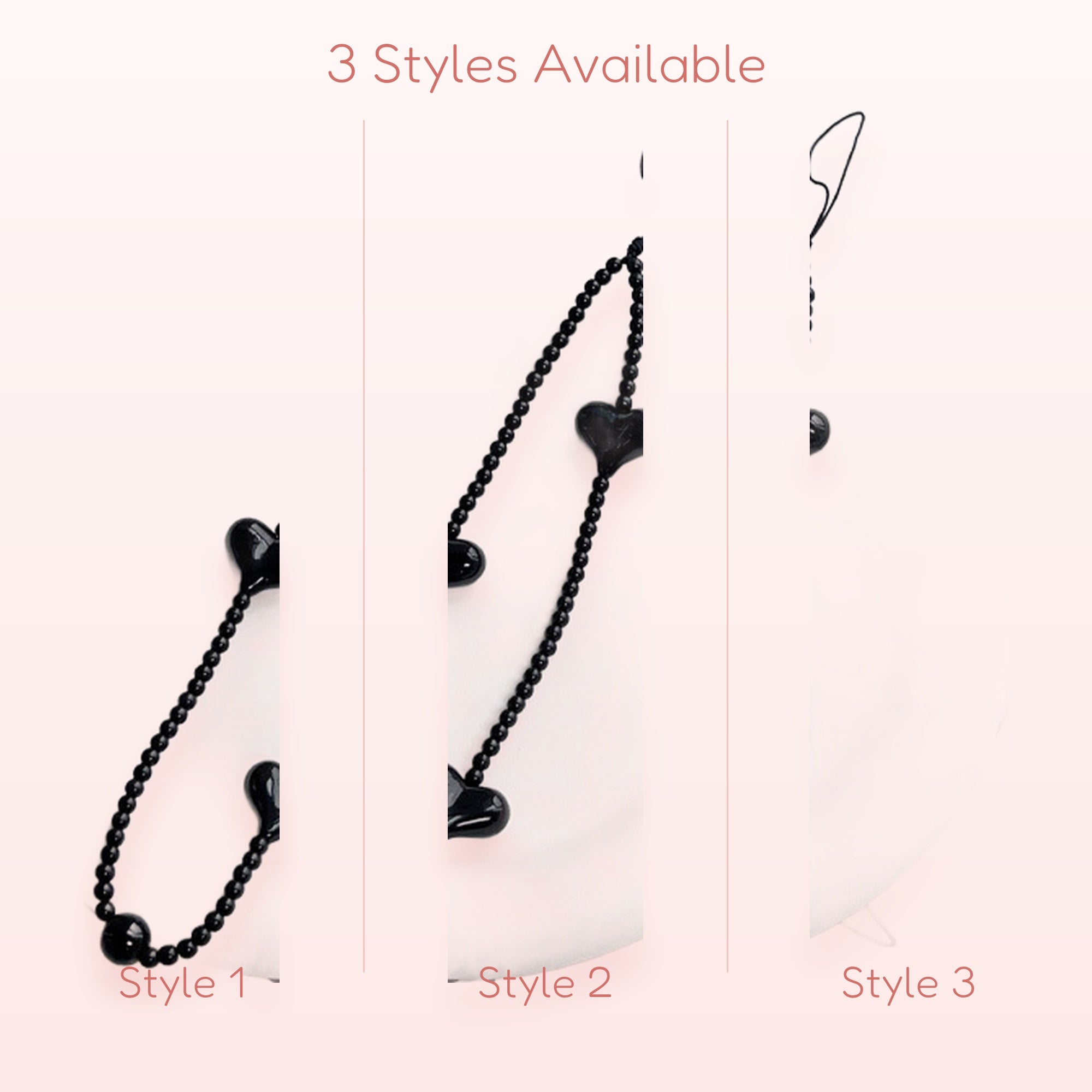Black Beaded Heart Phone Charm | Aesthetic Y2K Phone Strap Lanyard