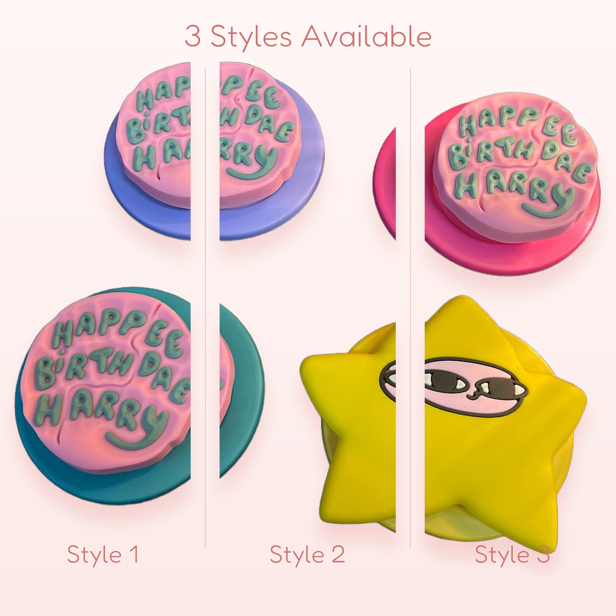 Kawaii Pink Birthday Cake & Yellow Star Phone Grips | Cute Pop Socket Stands
