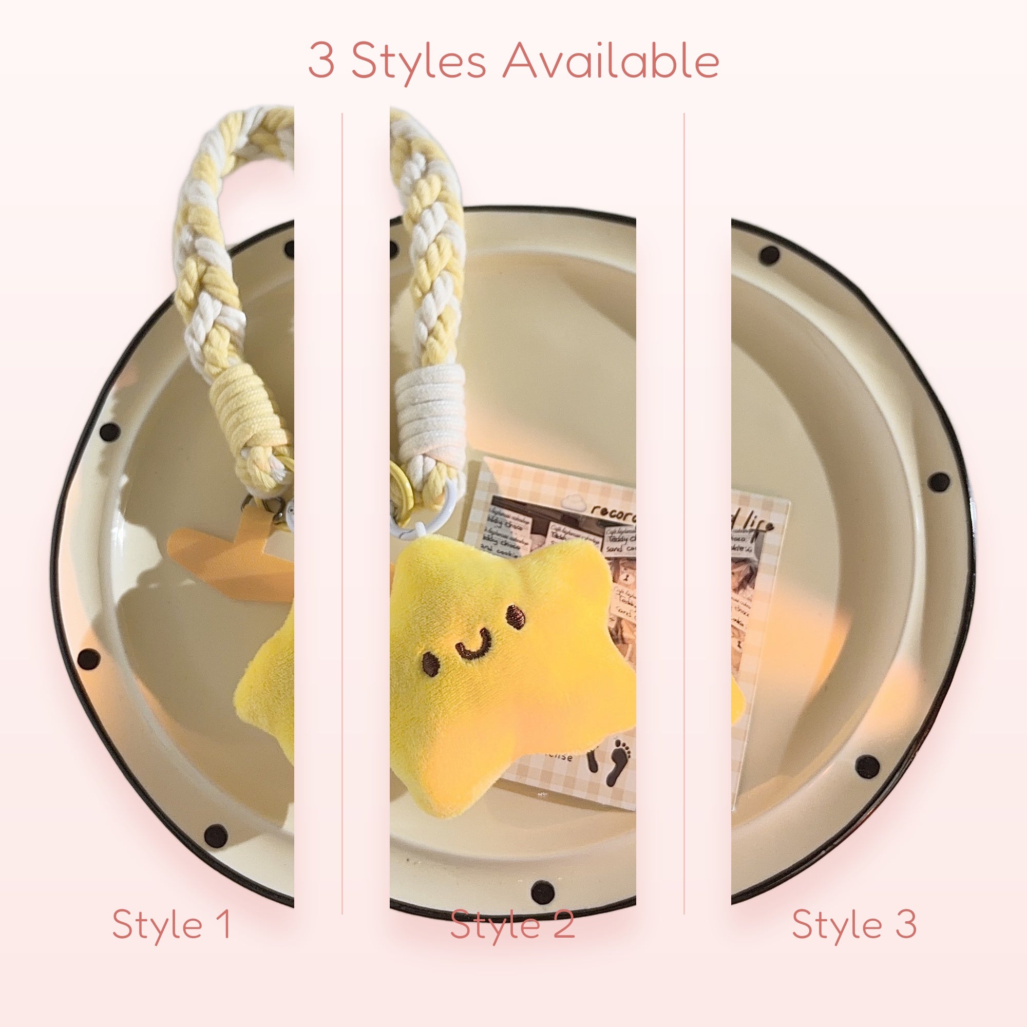 Cute Braided Yellow & White Phone Charm | Plush Star Wrist Strap