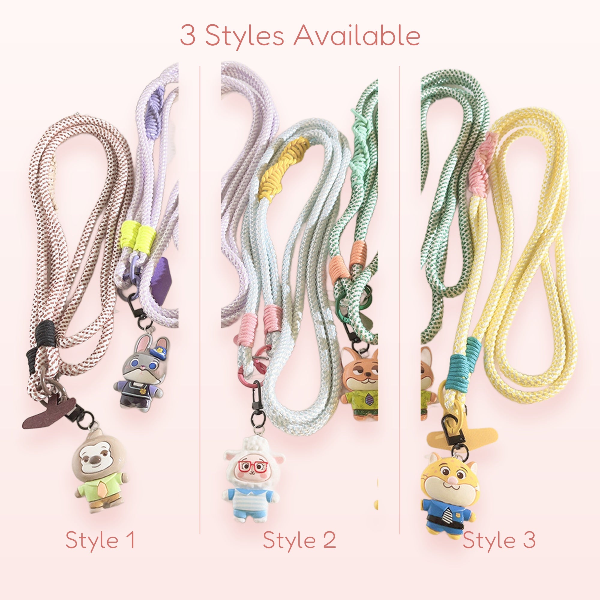 Kawaii Animal Character Phone Lanyard | Pastel Braided Rope Neck Strap