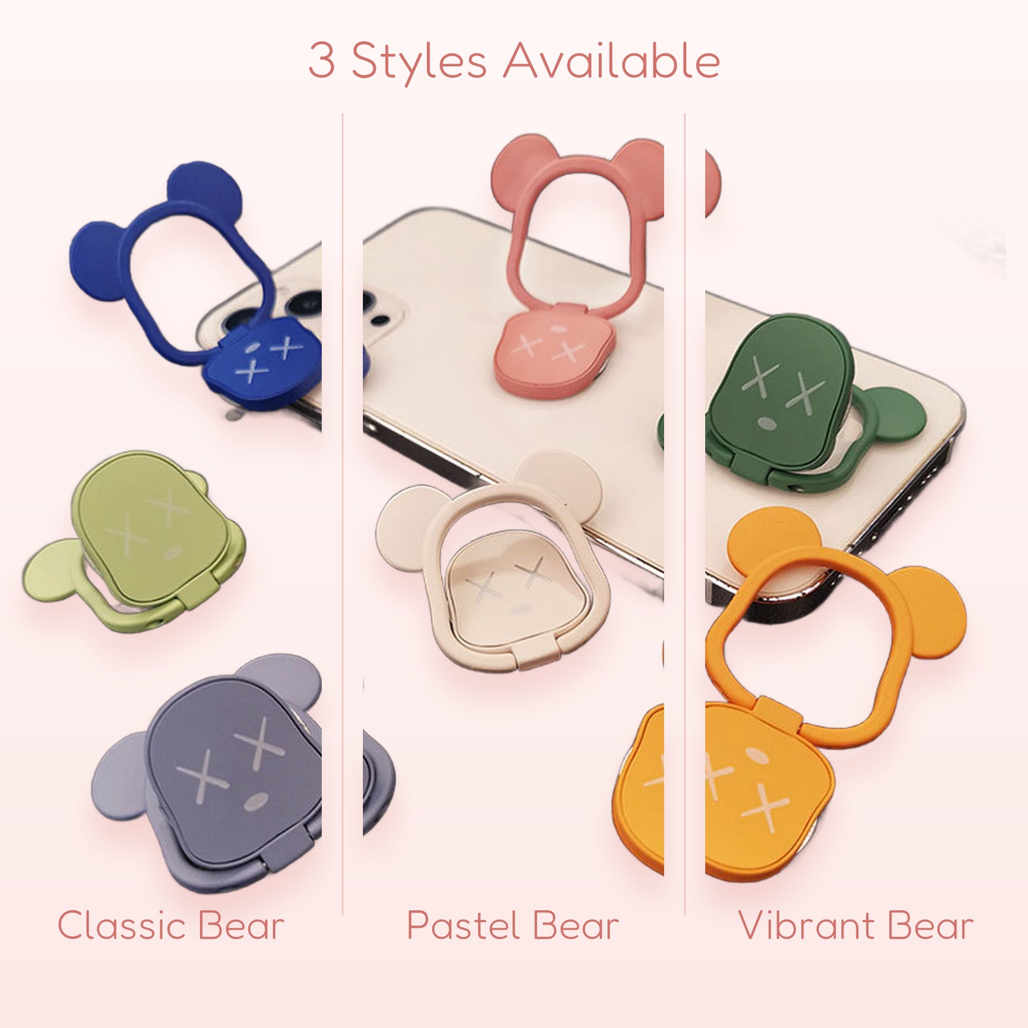 Kawaii Bear Phone Ring Holder | Cute 360° Rotating Phone Grip Stand | Aesthetic Phone Accessory | Gift for Her