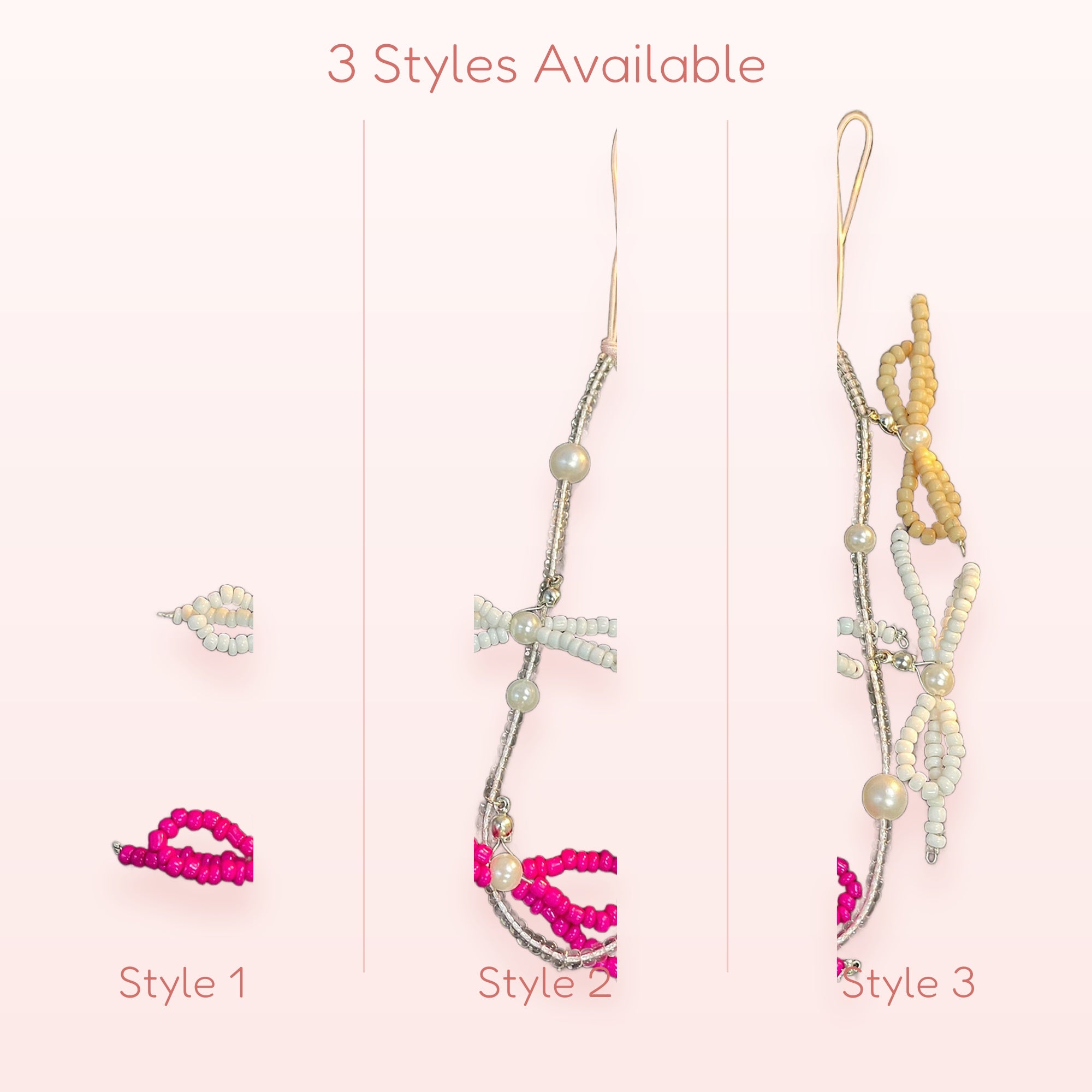 Cute Beaded Bow Phone Charm | Pink & White Pearl Wrist Strap