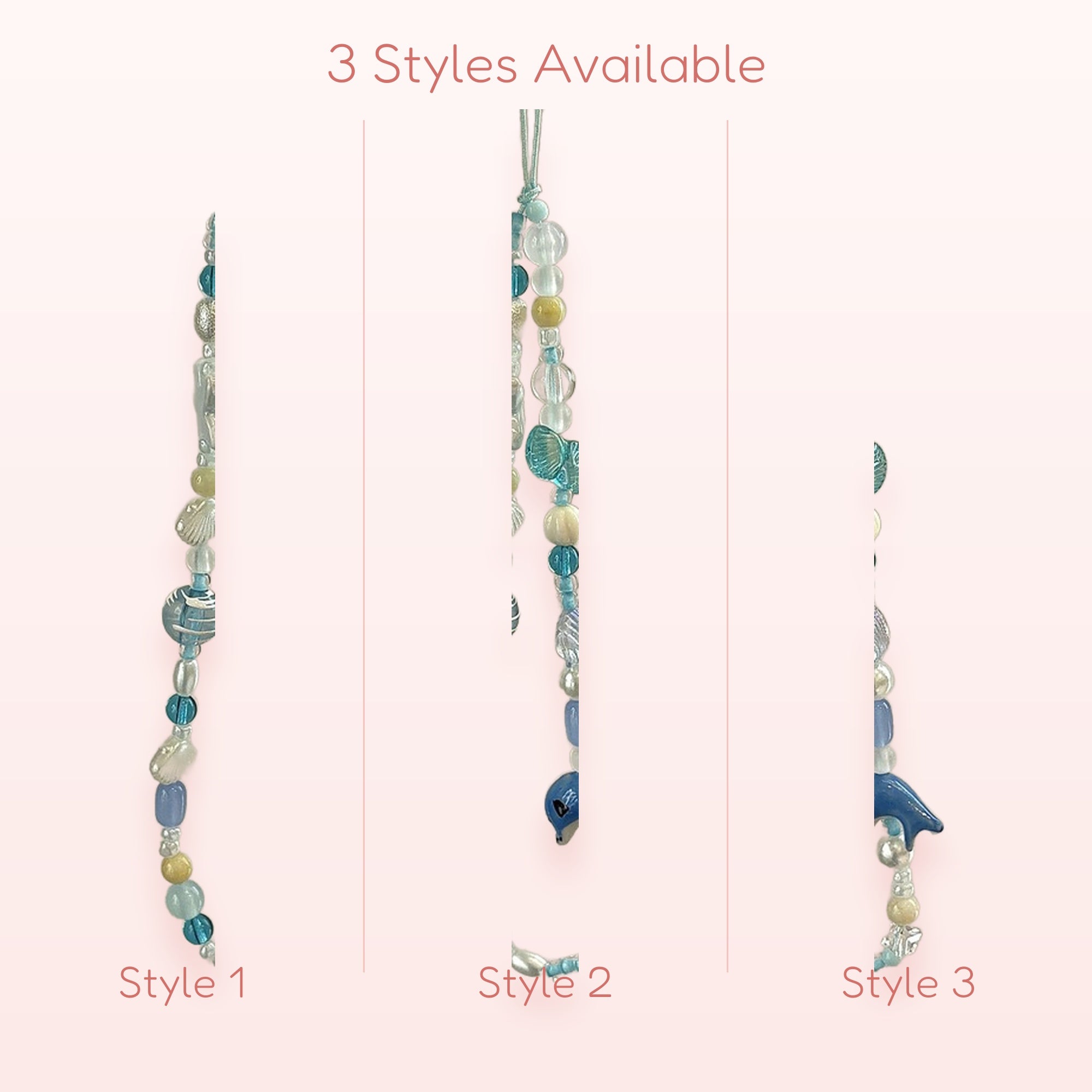 Oceanic Blue Beaded Phone Charm Strap | Cute Dolphin & Seashell Wrist Lanyard