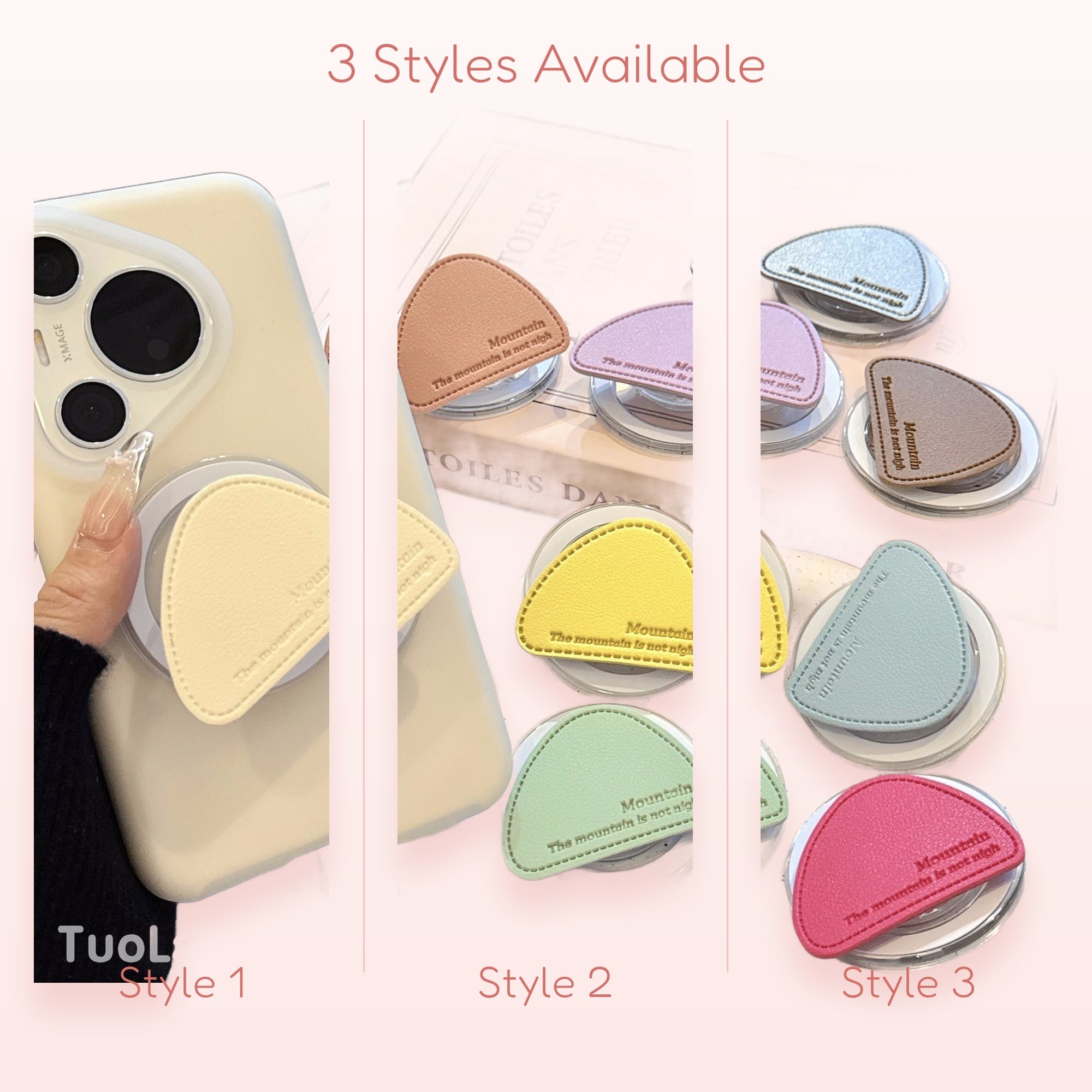Pastel Faux Leather Mountain Phone Grip | Cute Triangle Pop Socket Stand
