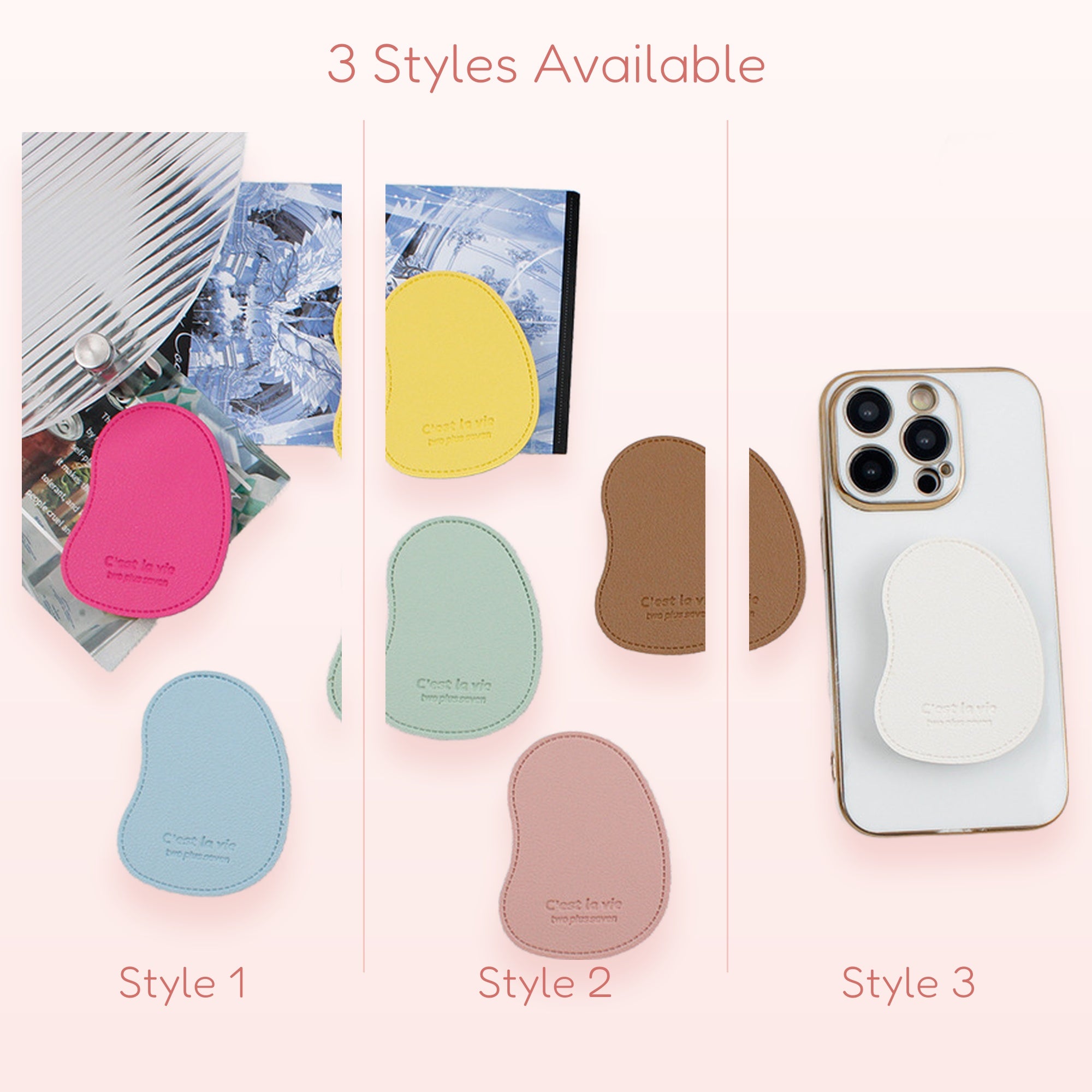 Aesthetic Irregular Shape Phone Grip | Cute Pastel Faux Leather Pop Socket Stand
