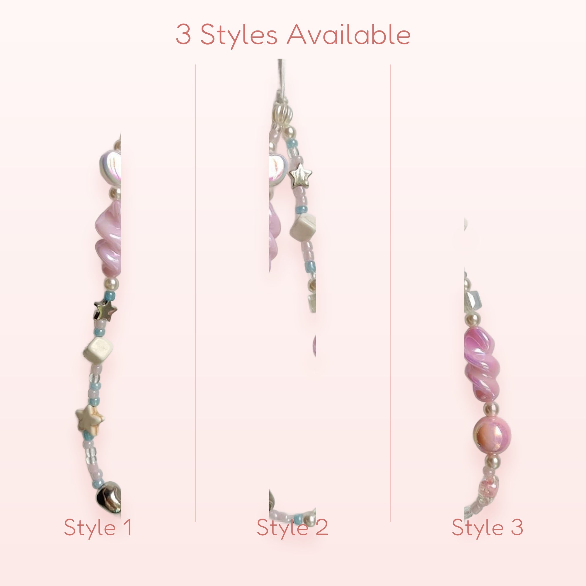 SIMPLYBUBBI — Pink Swirl & Star Beaded Phone Chain | Iridescent Heart Lanyard