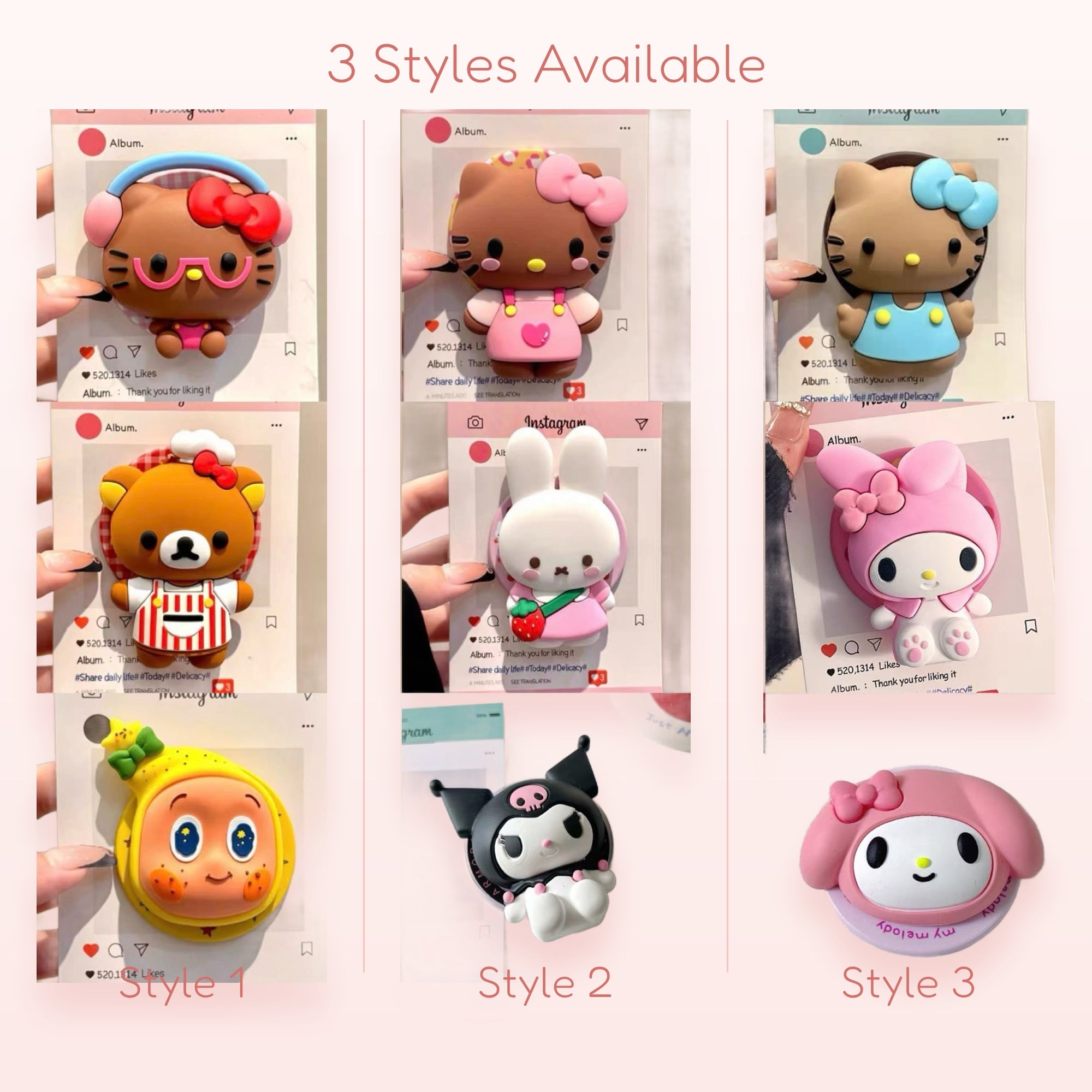 Kawaii Sanrio & Rilakkuma Character Phone Grip | Cute Silicone Pop Socket Stand