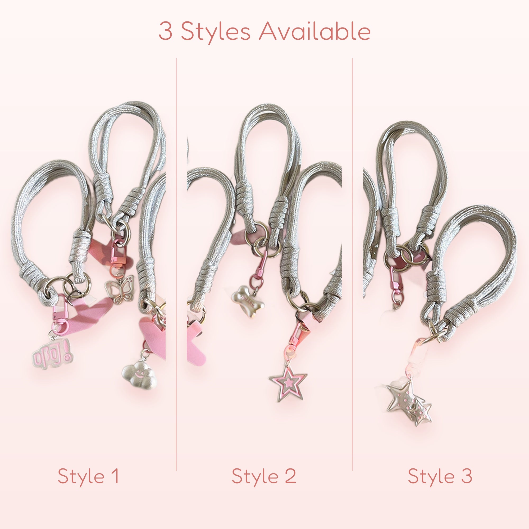 Y2K Silver Rope Phone Charm Strap | Pink Heart & Star Wrist Lanyard