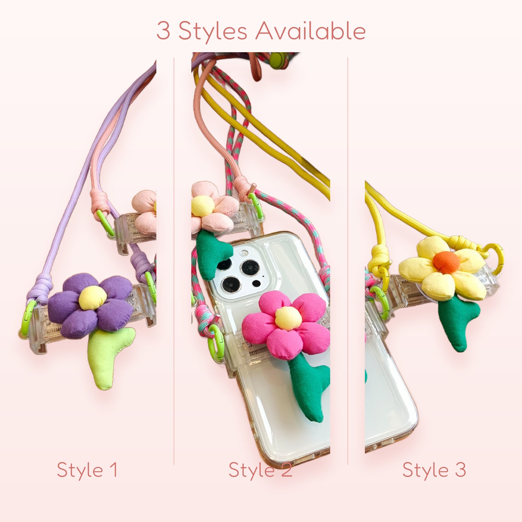 Kawaii Plush Flower Phone Lanyard | Cute Pastel Crossbody Strap for iPhone