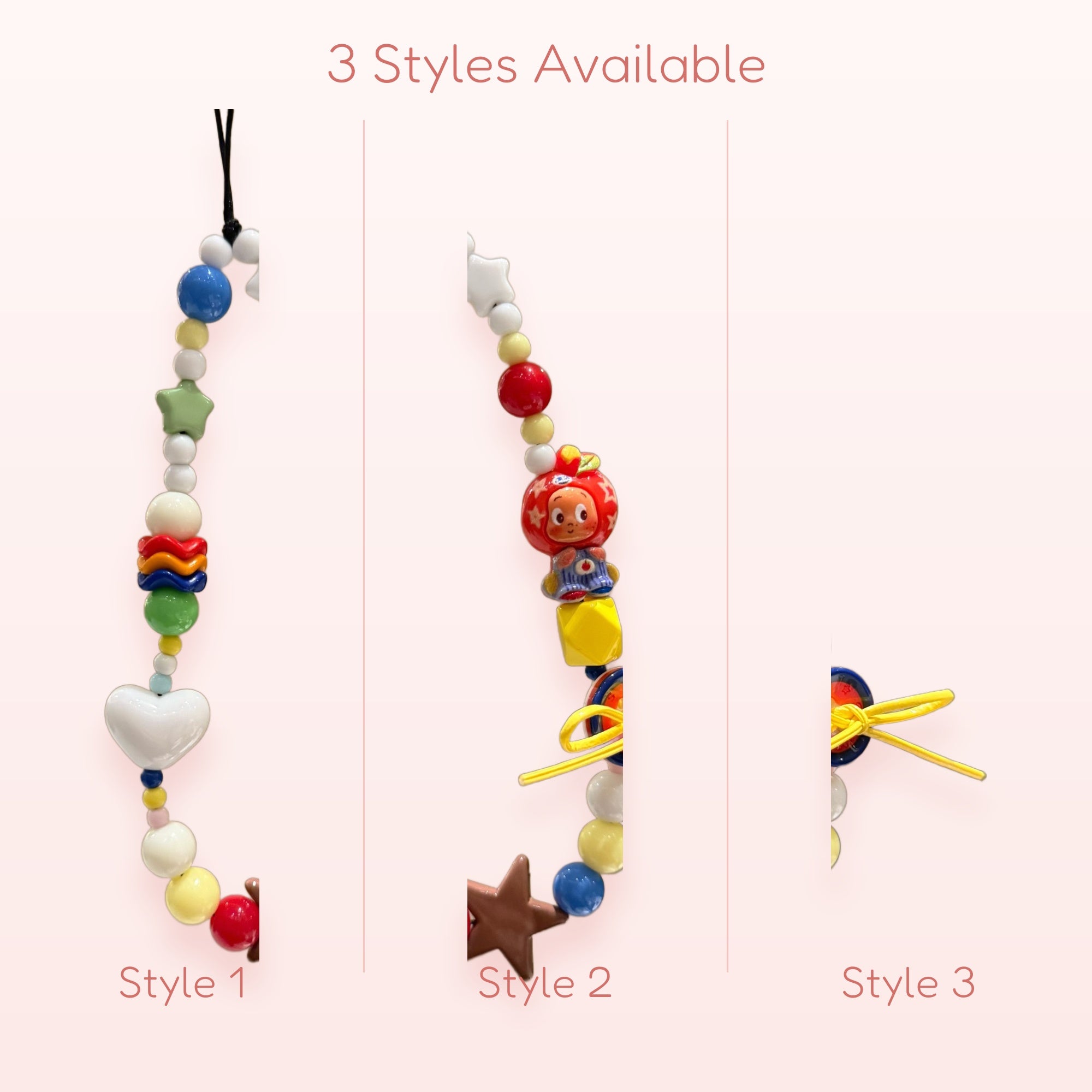 Colorful Beaded Phone Charm Strap | Kawaii Character & Star Wrist Lanyard
