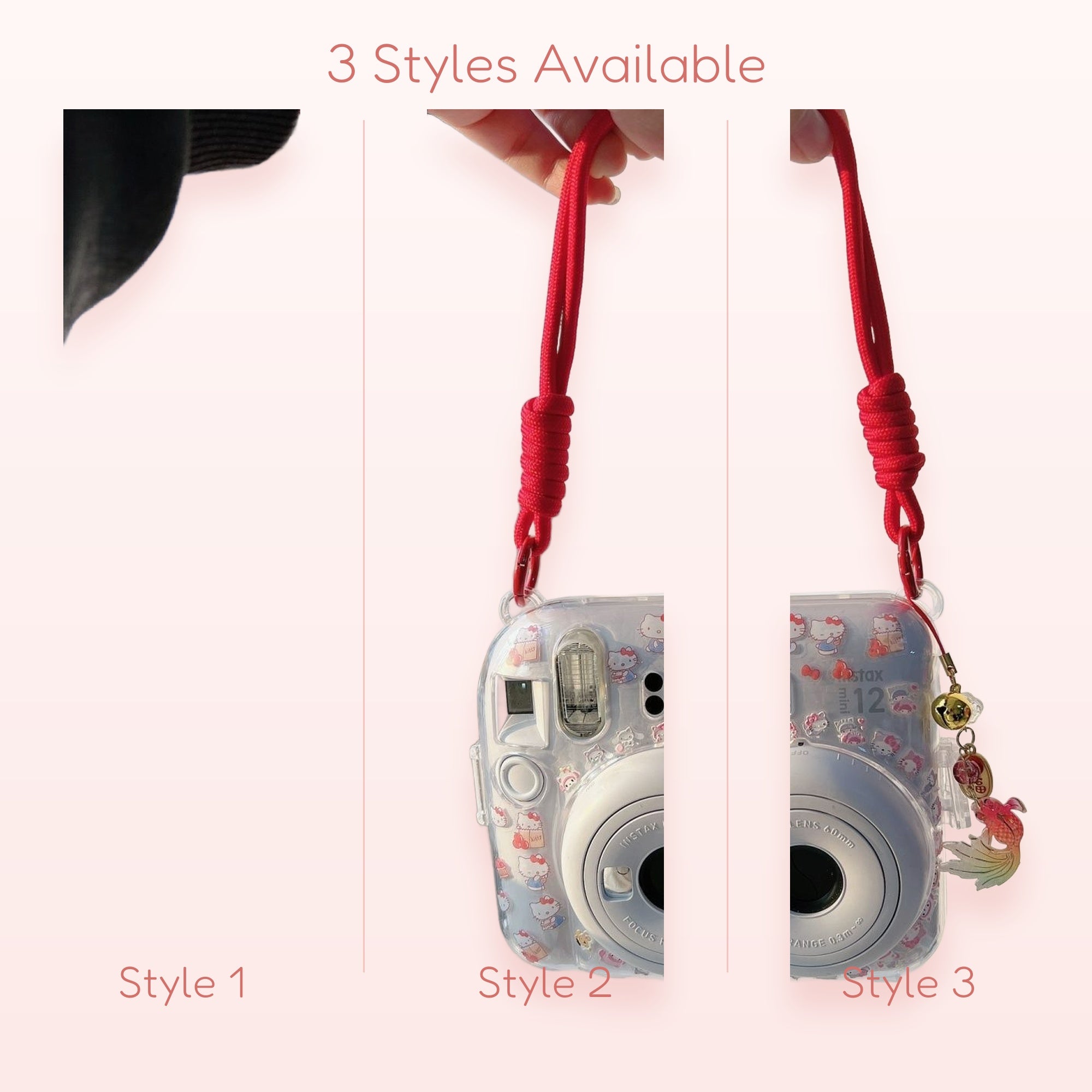 Kawaii Hello Kitty Clear Camera Case with Red Rope Strap | Cute Fish Charm Lanyard