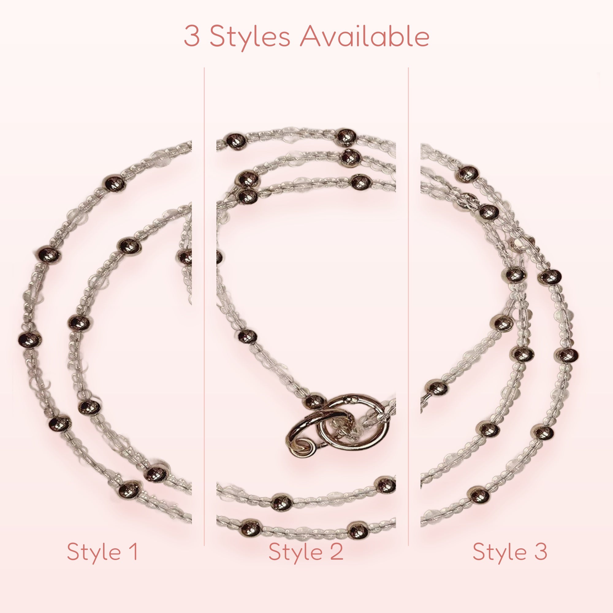 Clear Beaded & Silver Ball Phone Charm Lanyard | Aesthetic Long Phone Strap