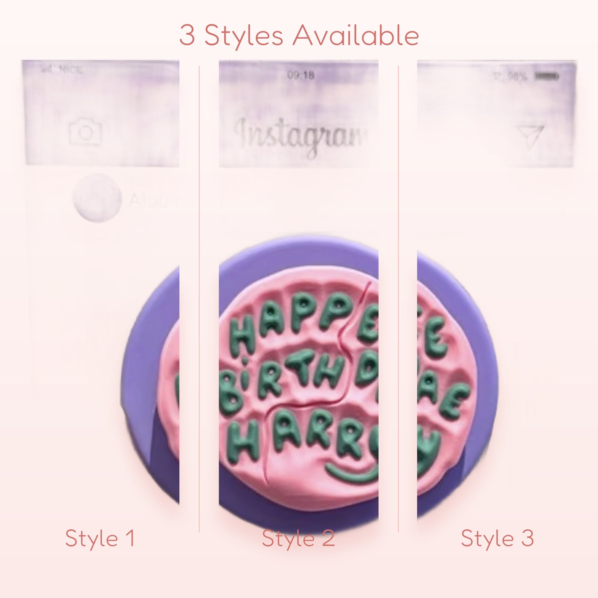 HAPPEE BIRTHDAE HARRY Cake Phone Grip | Kawaii Purple Pink Pop Socket Stand