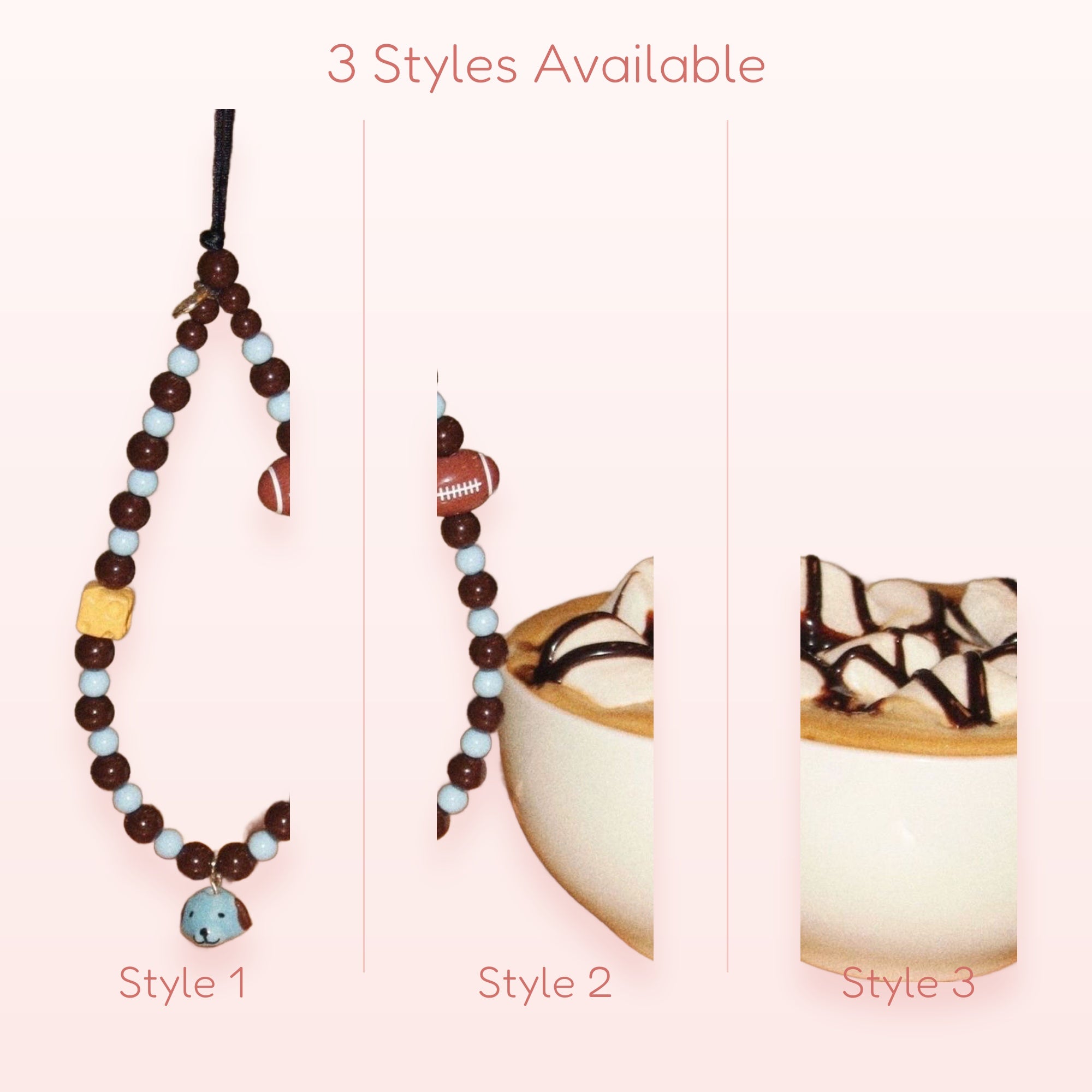 Cute Brown & Blue Beaded Phone Charm | Football & Doggy Wrist Strap