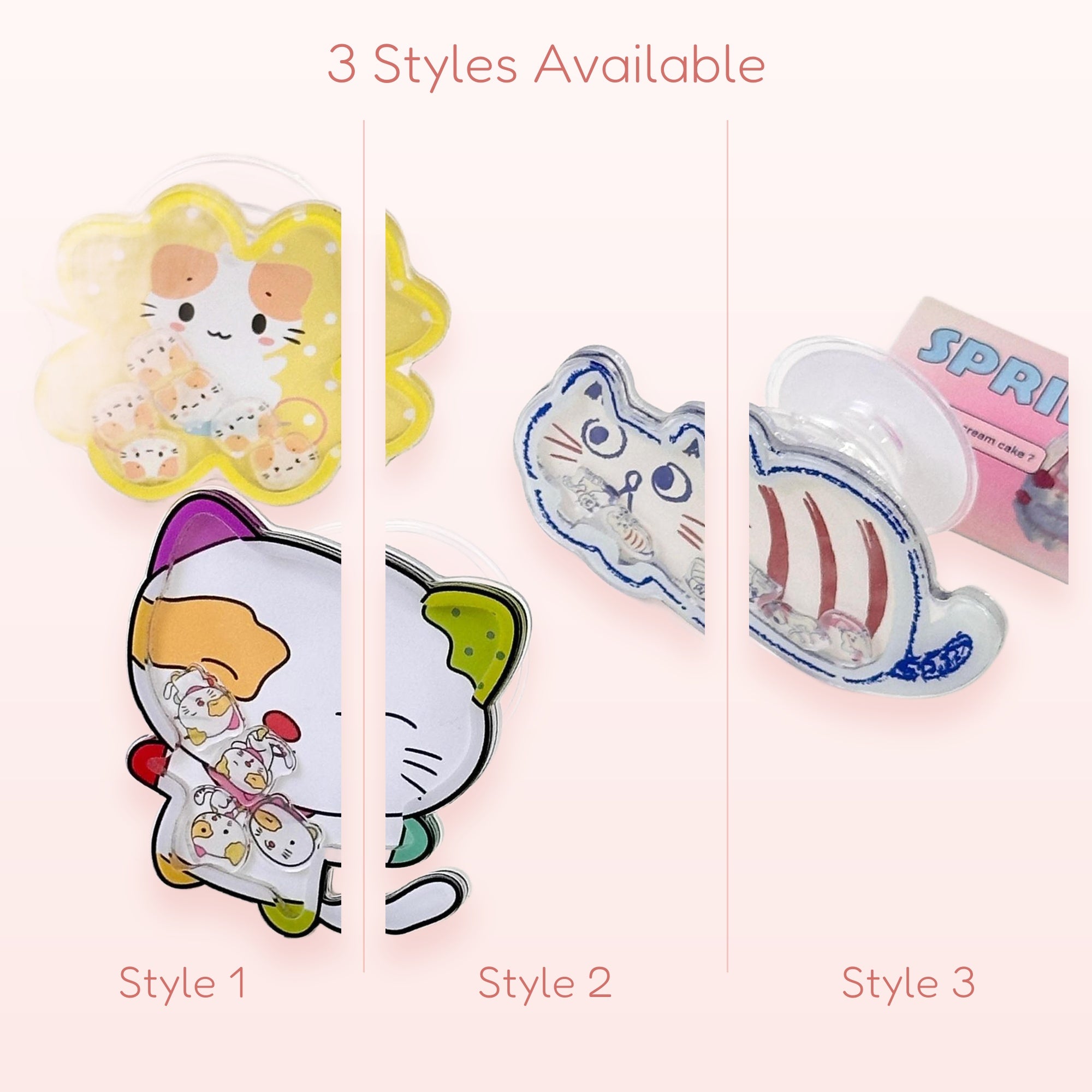 Kawaii Cat Shaker Phone Grip | Cute Liquid Glitter Pop Socket Stand