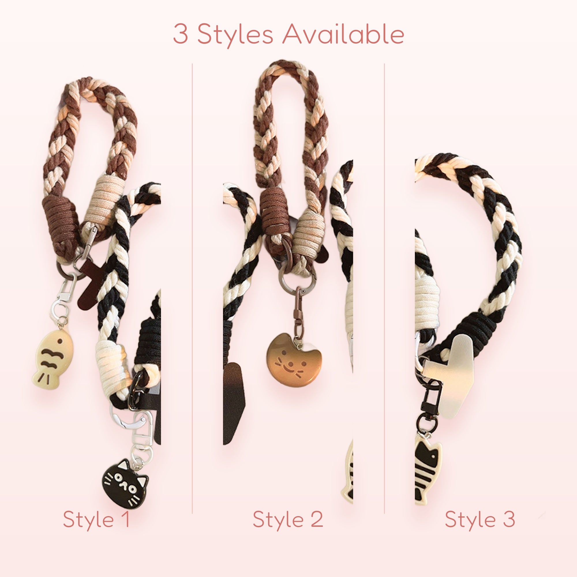 SIMPLYBUBBI — Braided Neutral Cat & Fish Phone Wristlet | Cute Lanyard
