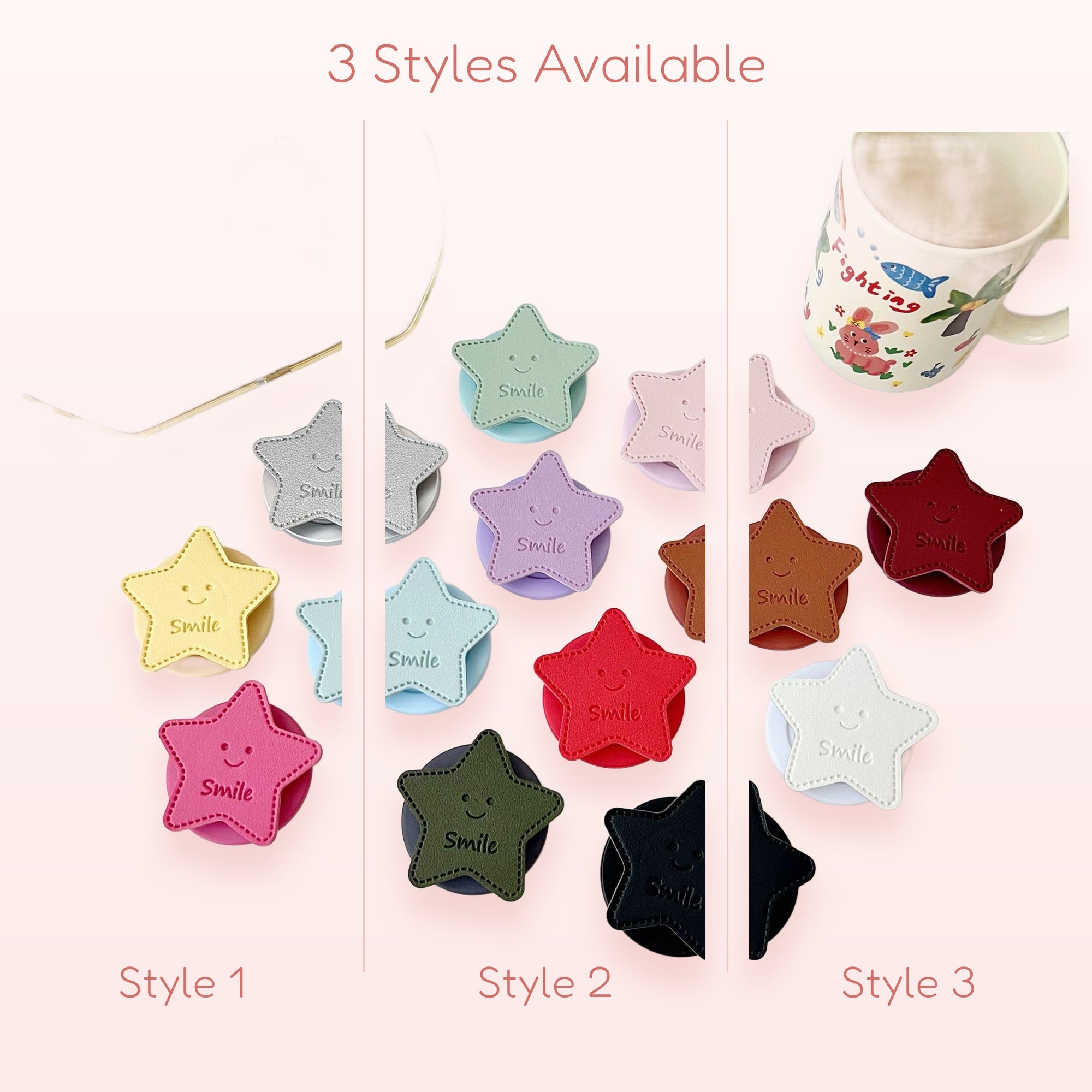 Cute Star Smile Phone Grip | Pastel Faux Leather Pop Socket Stand