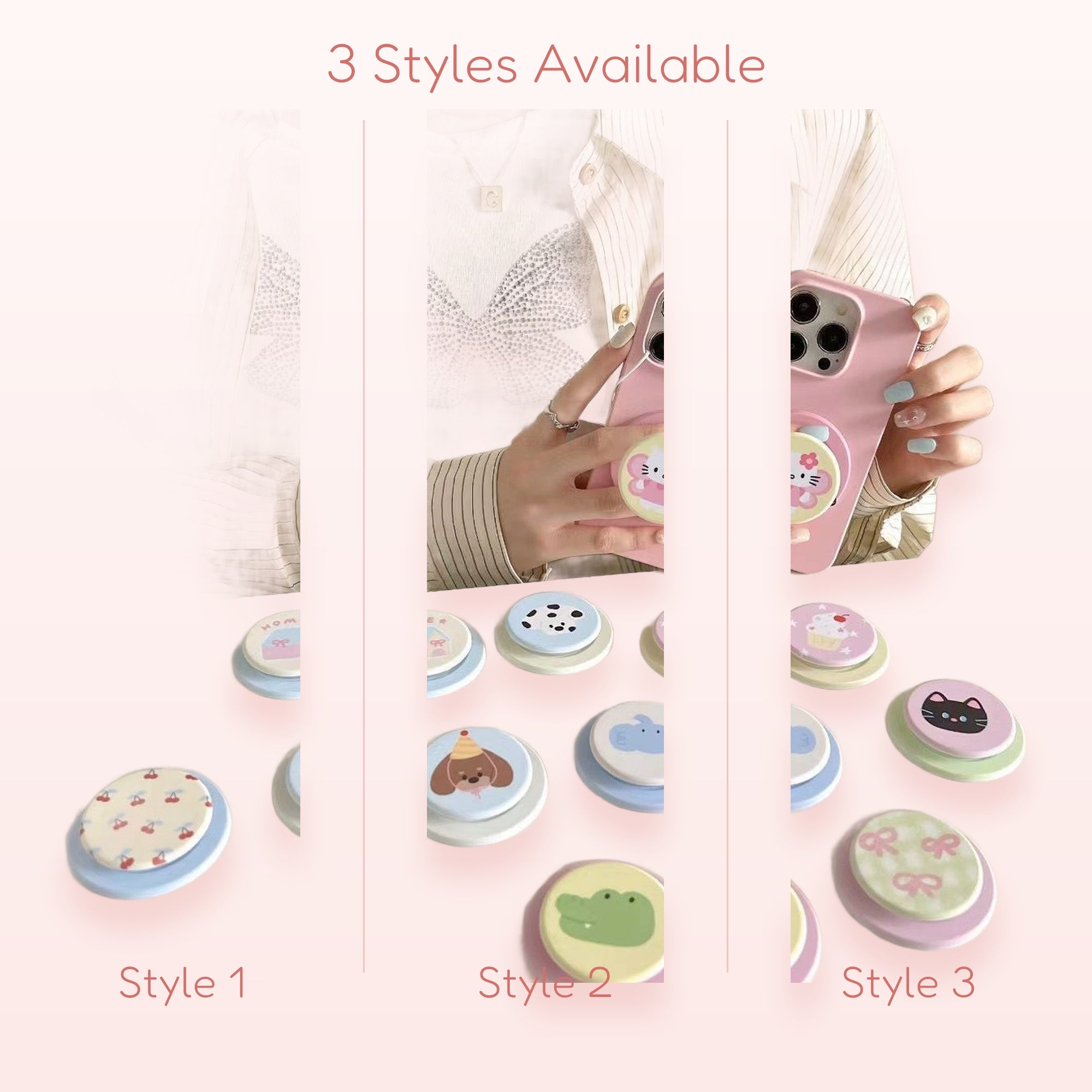 Cute Cartoon Animal & Pattern Phone Grip | Kawaii Pop Socket Stand for iPhone