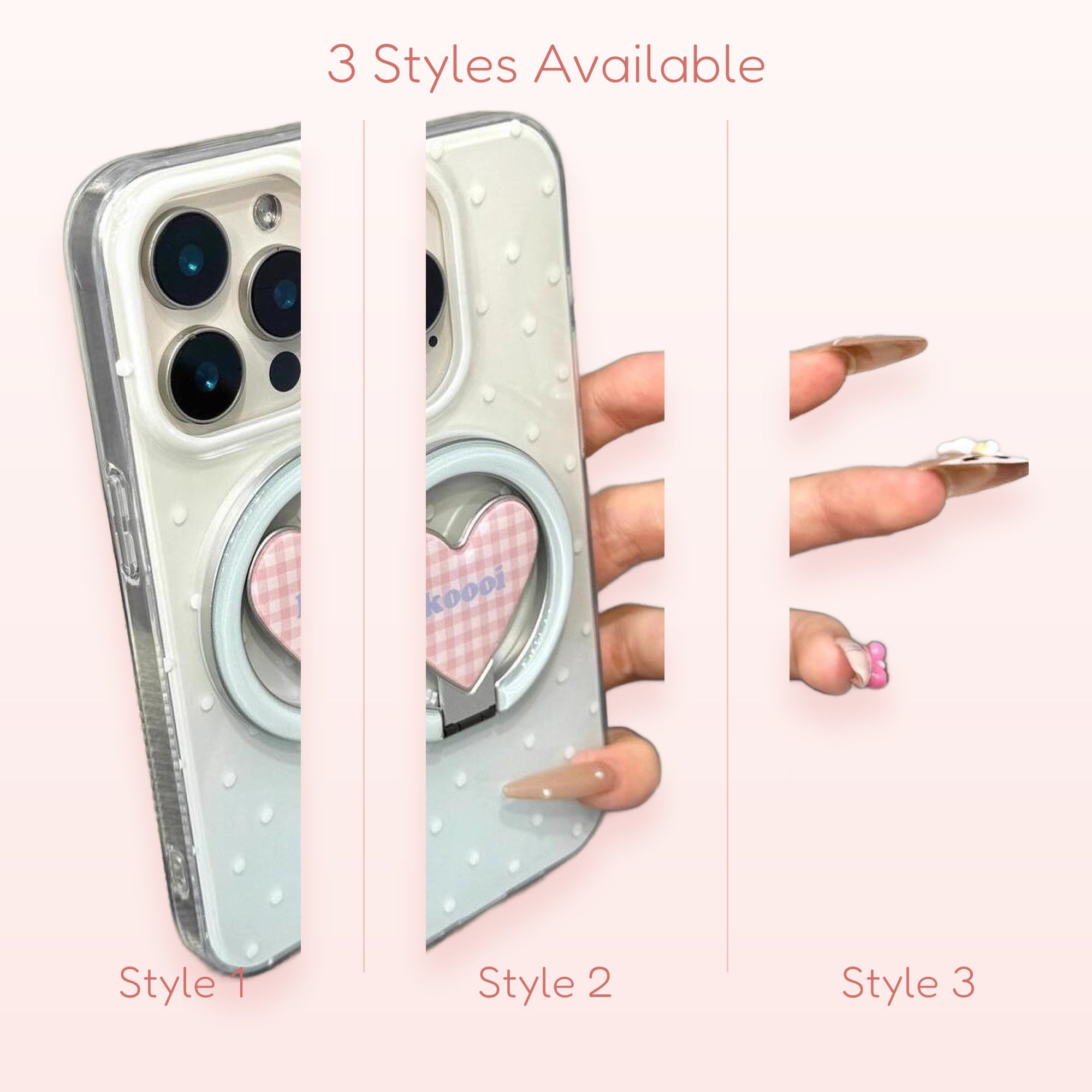 Pastel Gingham Heart Phone Ring | Cute 360° Finger Holder Kickstand