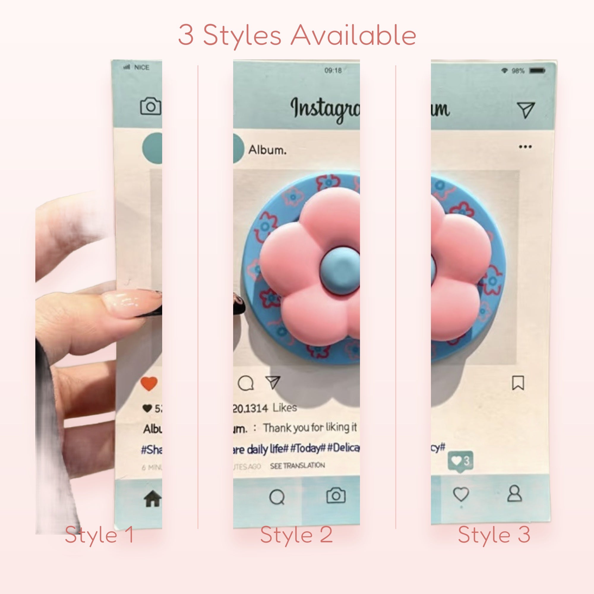 Pastel Pink & Blue Flower Phone Grip | Kawaii Floral Pop Socket Stand