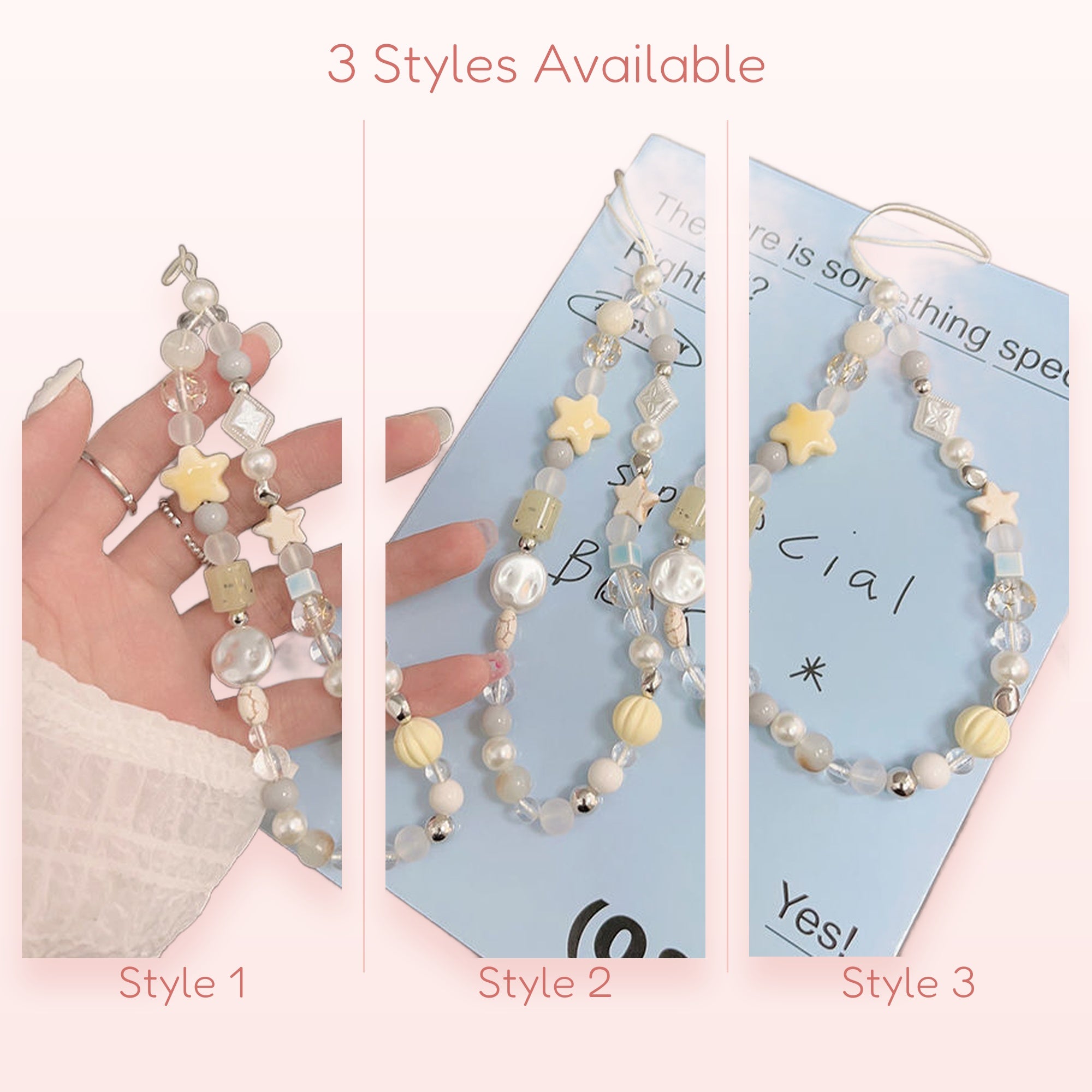 Kawaii Pastel Star & Pearl Phone Charm | Aesthetic Beaded Wrist Strap Lanyard