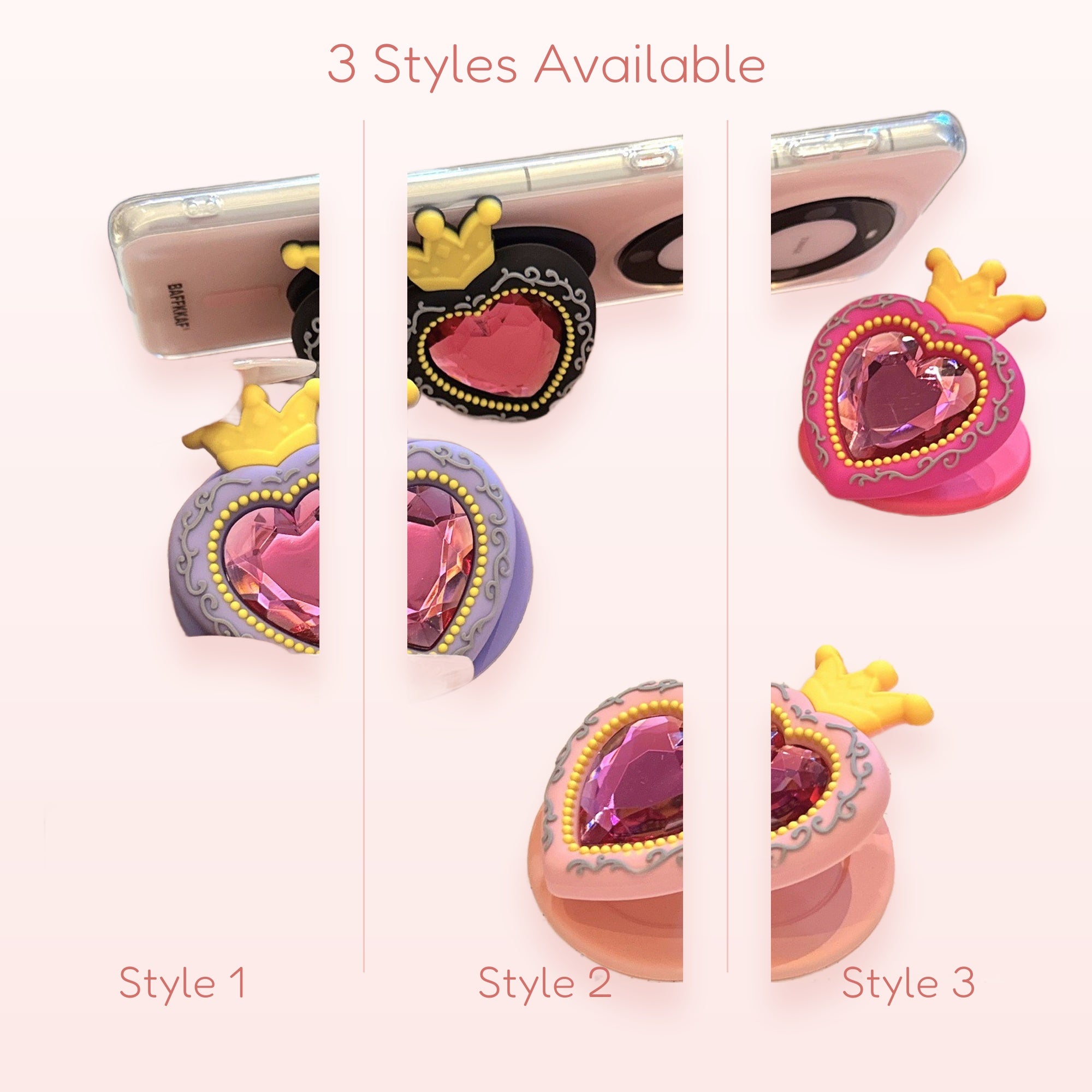 Kawaii Crowned Heart Gem Phone Grip | Aesthetic Pop Socket Stand for Phones
