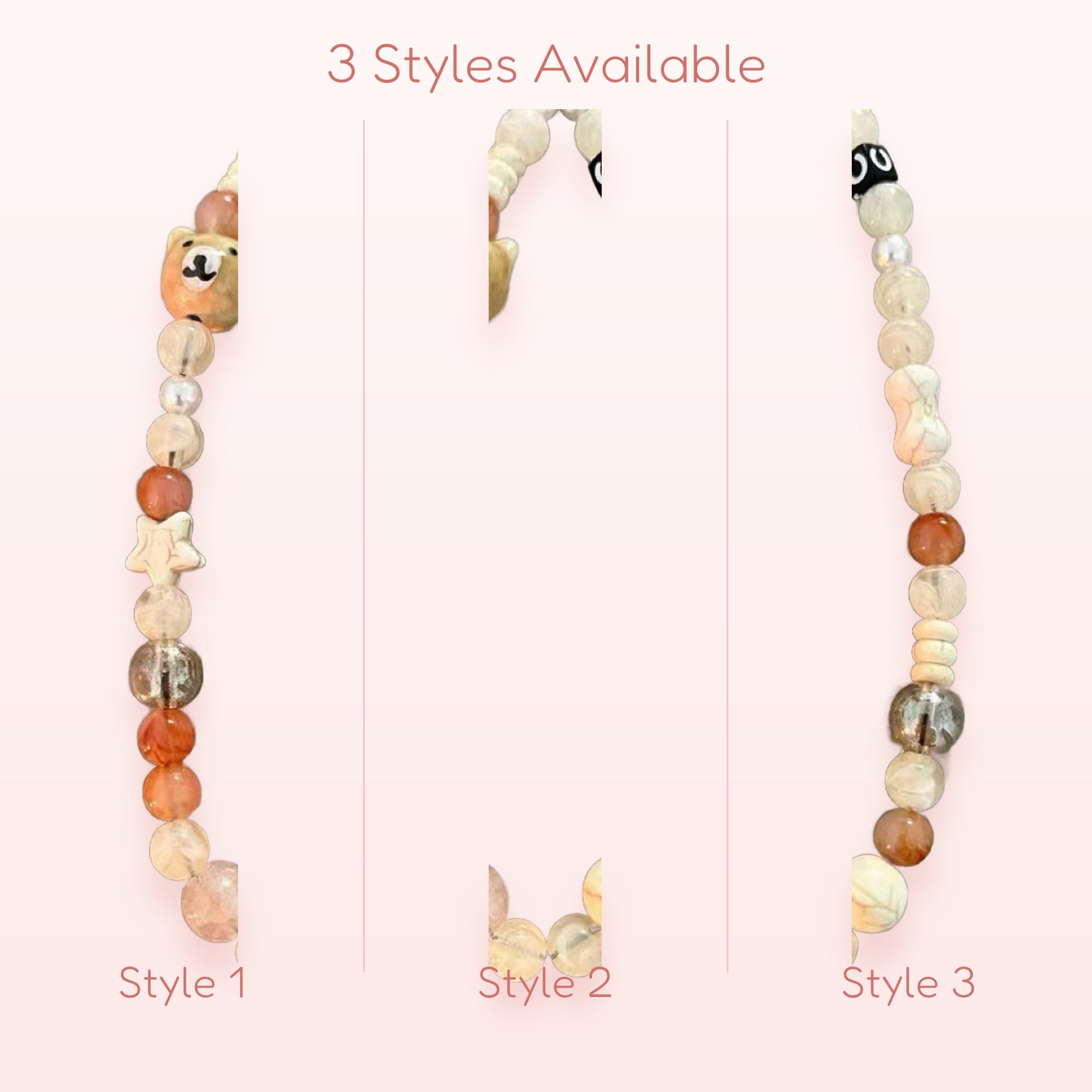 Cute Bear & Star Beaded Phone Charm | Aesthetic Pastel Wrist Strap Lanyard