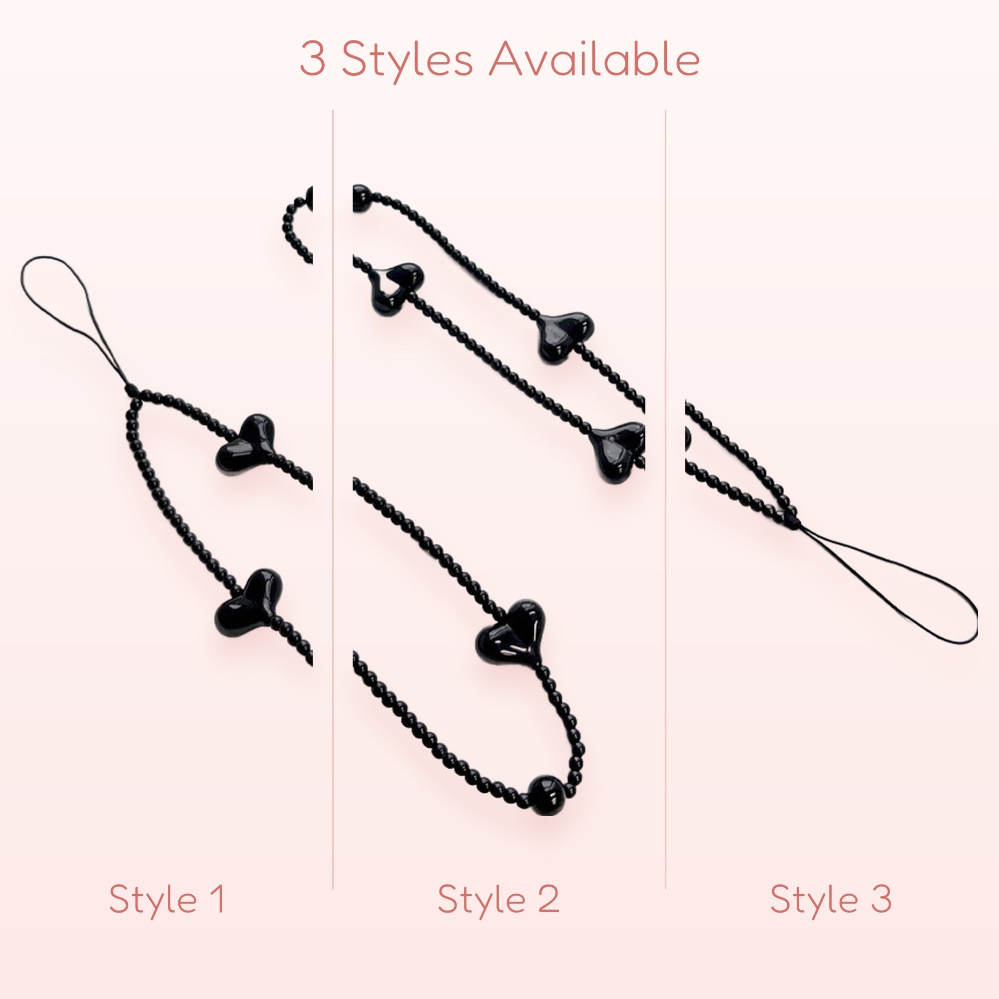Black Beaded Heart Phone Charm Strap | Aesthetic Y2K Wrist Lanyard