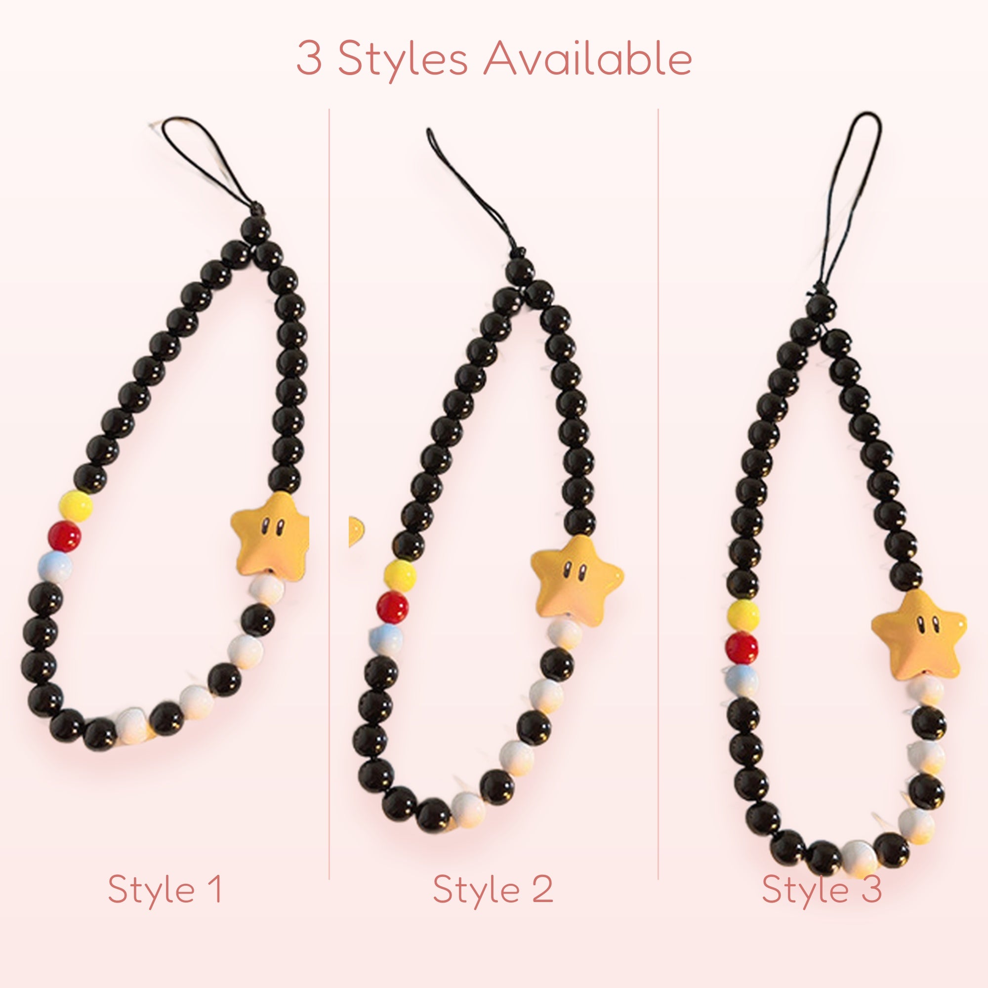 SIMPLYBUBBI — Black & White Beaded Star Phone Strap | Cute Wrist Lanyard