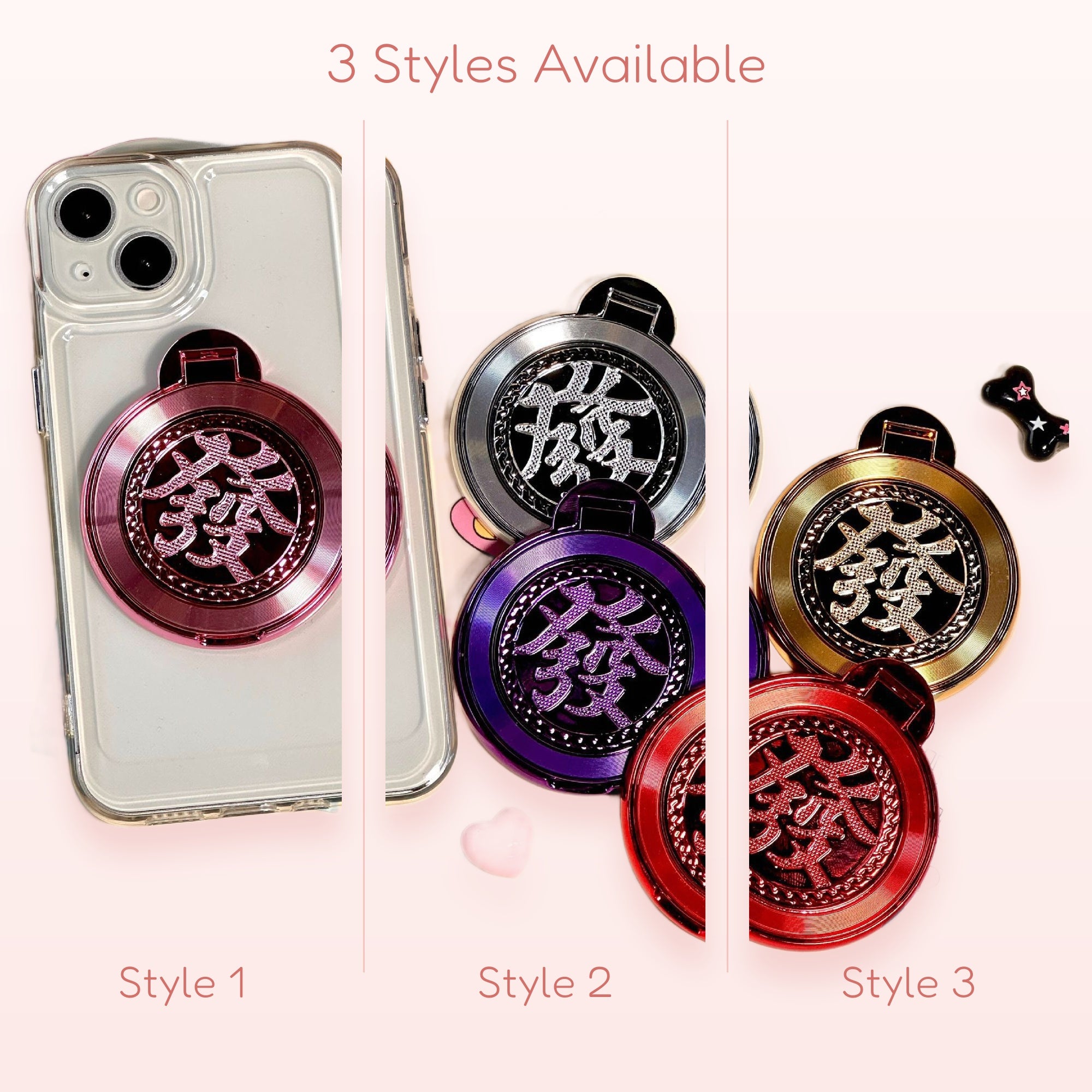 Metallic Lucky Character Phone Ring | Aesthetic 360° Finger Holder Kickstand