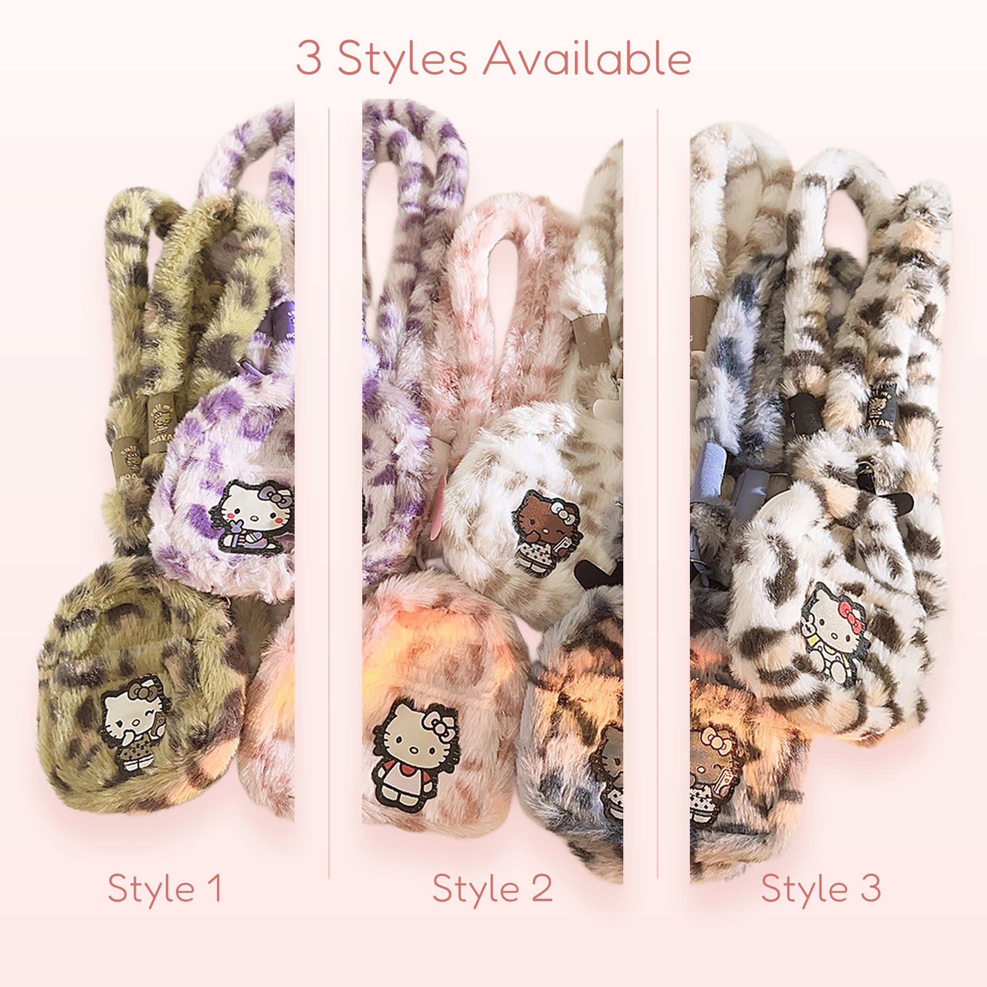 Fluffy Leopard Print Hello Kitty Phone Charm | Cute Faux Fur Wrist Lanyard