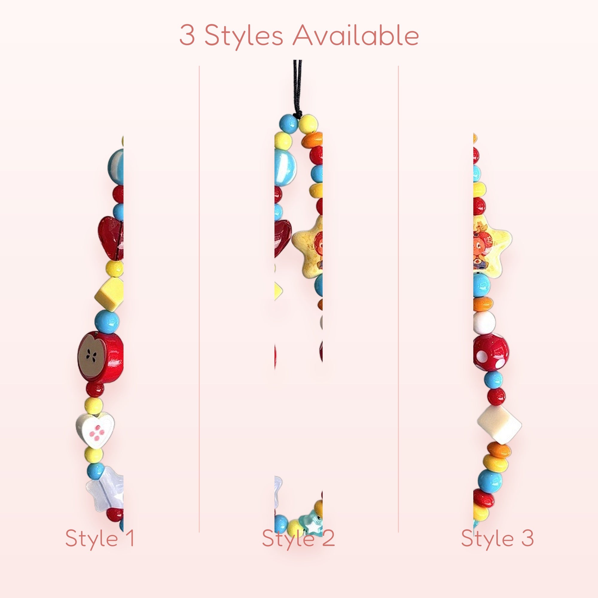 Colorful Beaded Phone Charm Strap | Cute Fruit & Star Y2K Wrist Lanyard