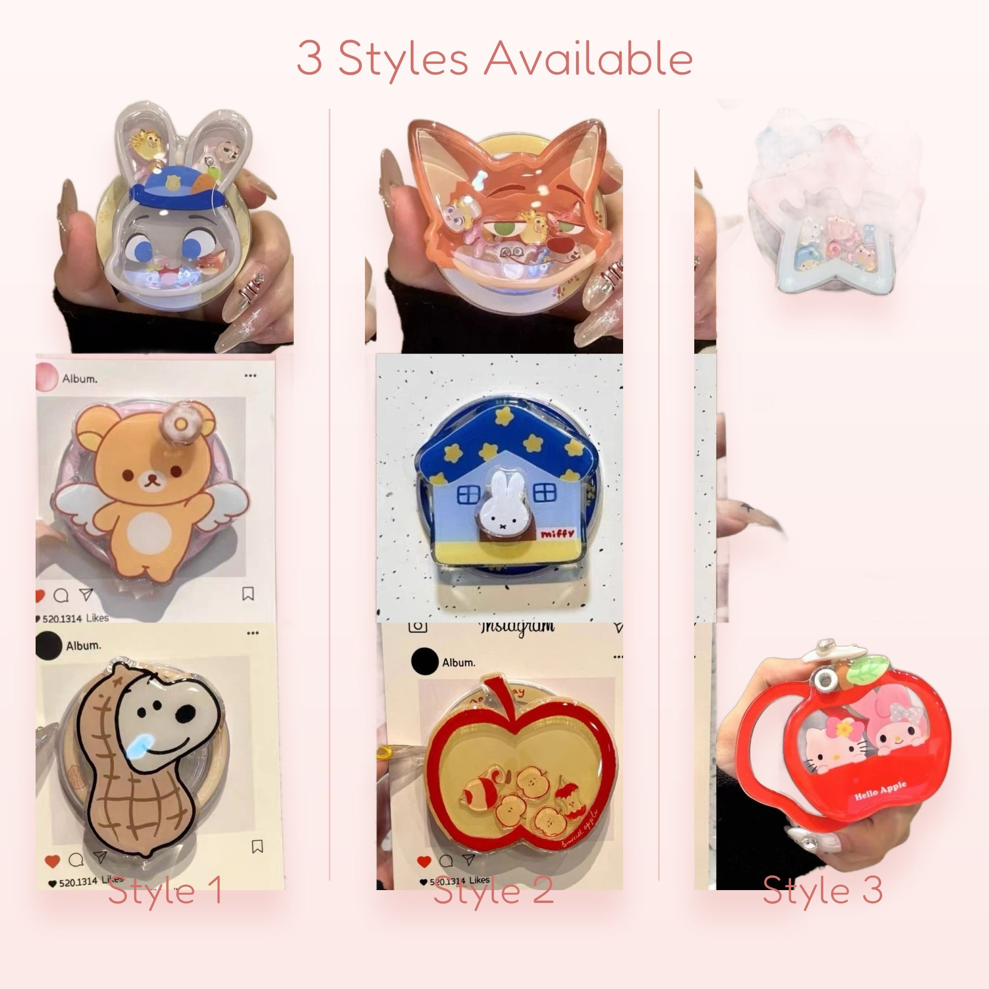 Cute Cartoon Character Liquid Glitter Phone Grip | Kawaii Pop Socket Stand