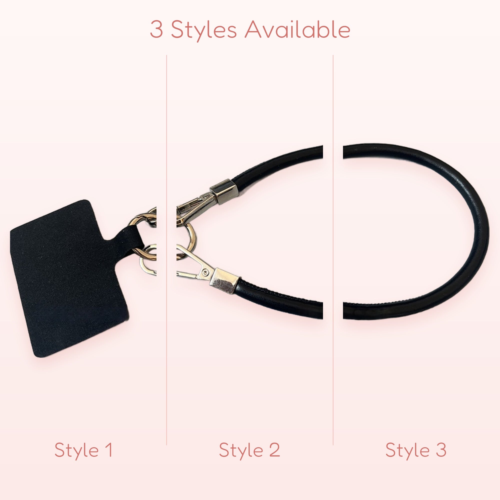 Black Leather Phone Charm Wrist Strap | Minimalist Wristlet Lanyard