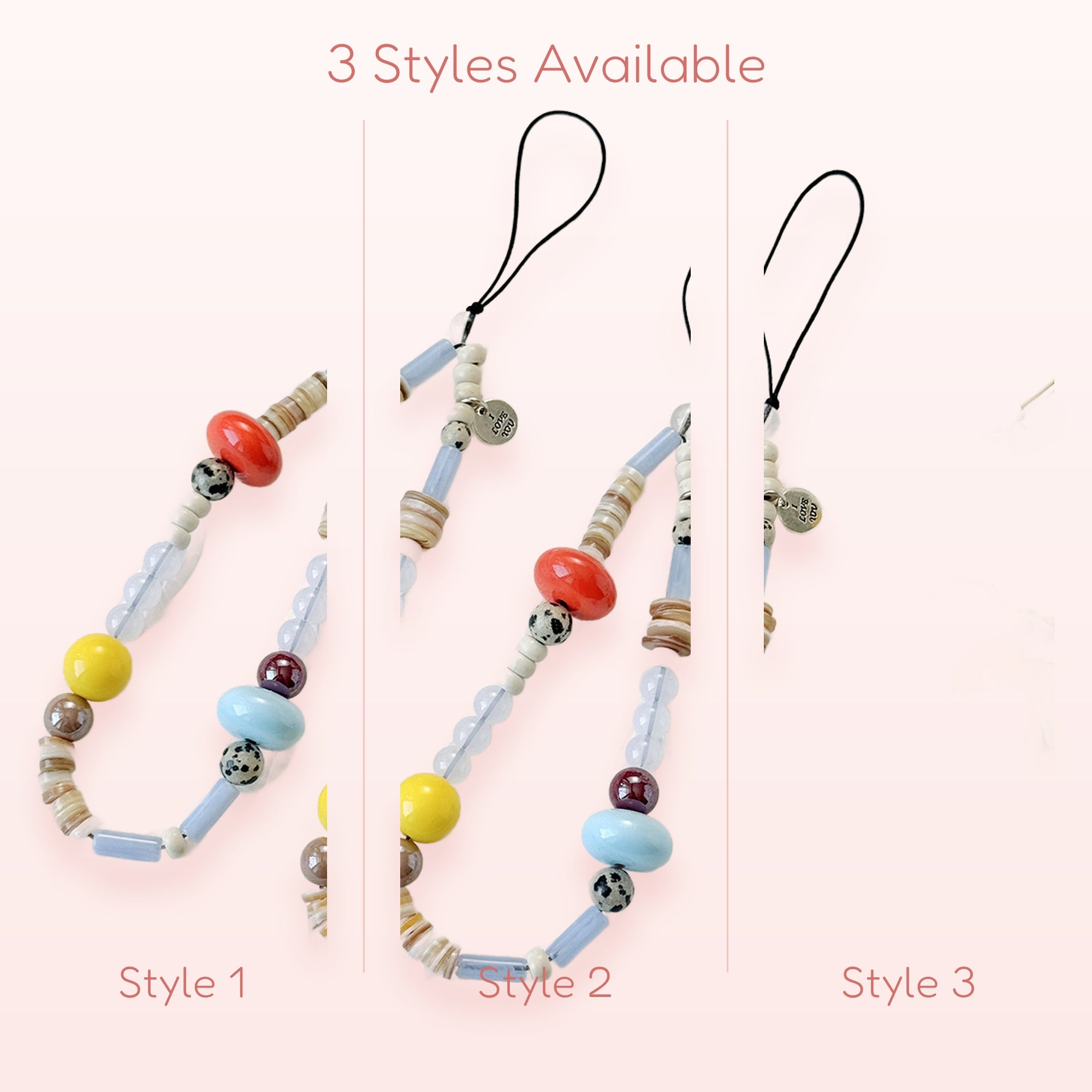 Aesthetic Beaded Phone Charm Strap | Colorful Y2K Wrist Lanyard with Shells