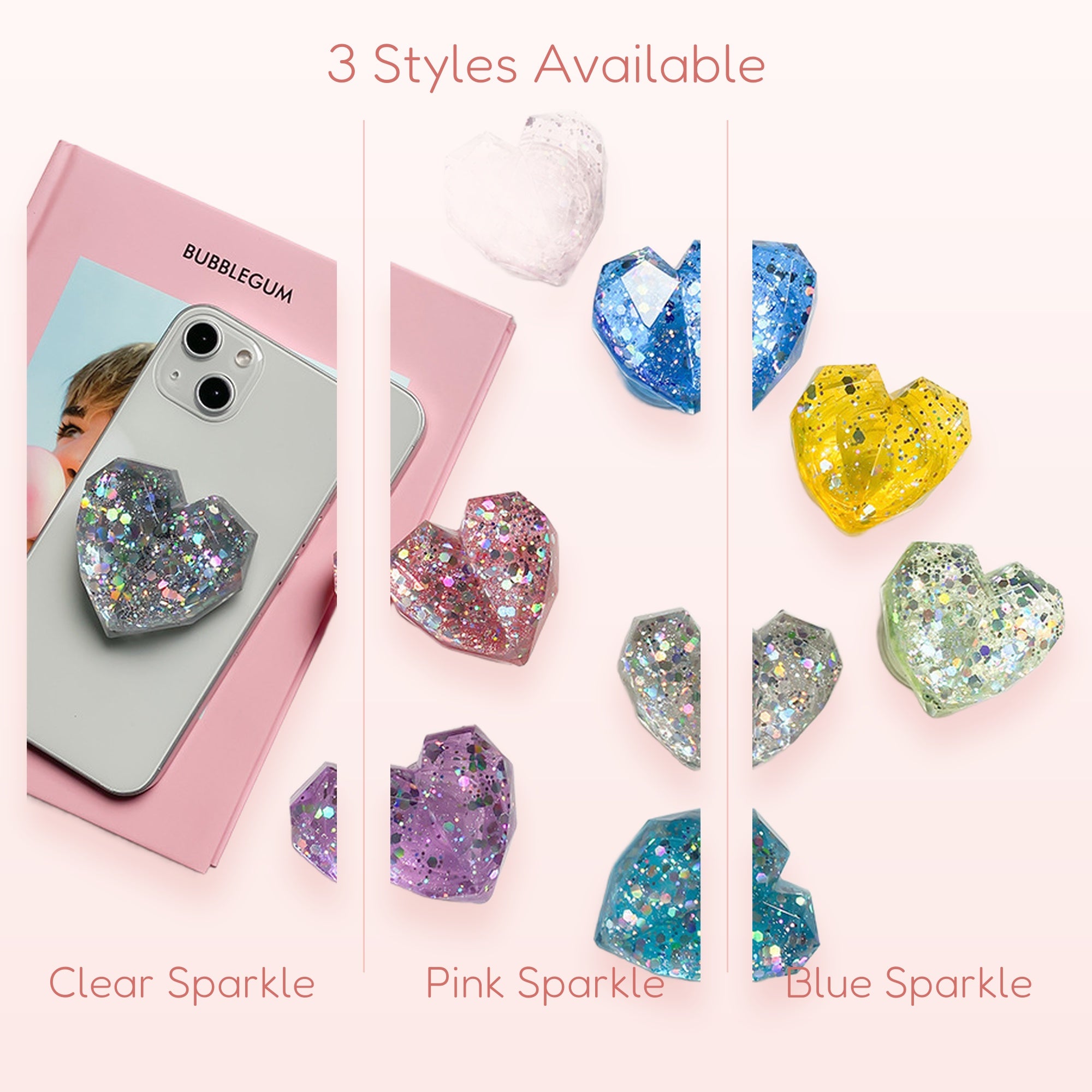 Sparkle Heart Phone Grip Stand | Glitter Pop Socket Holder