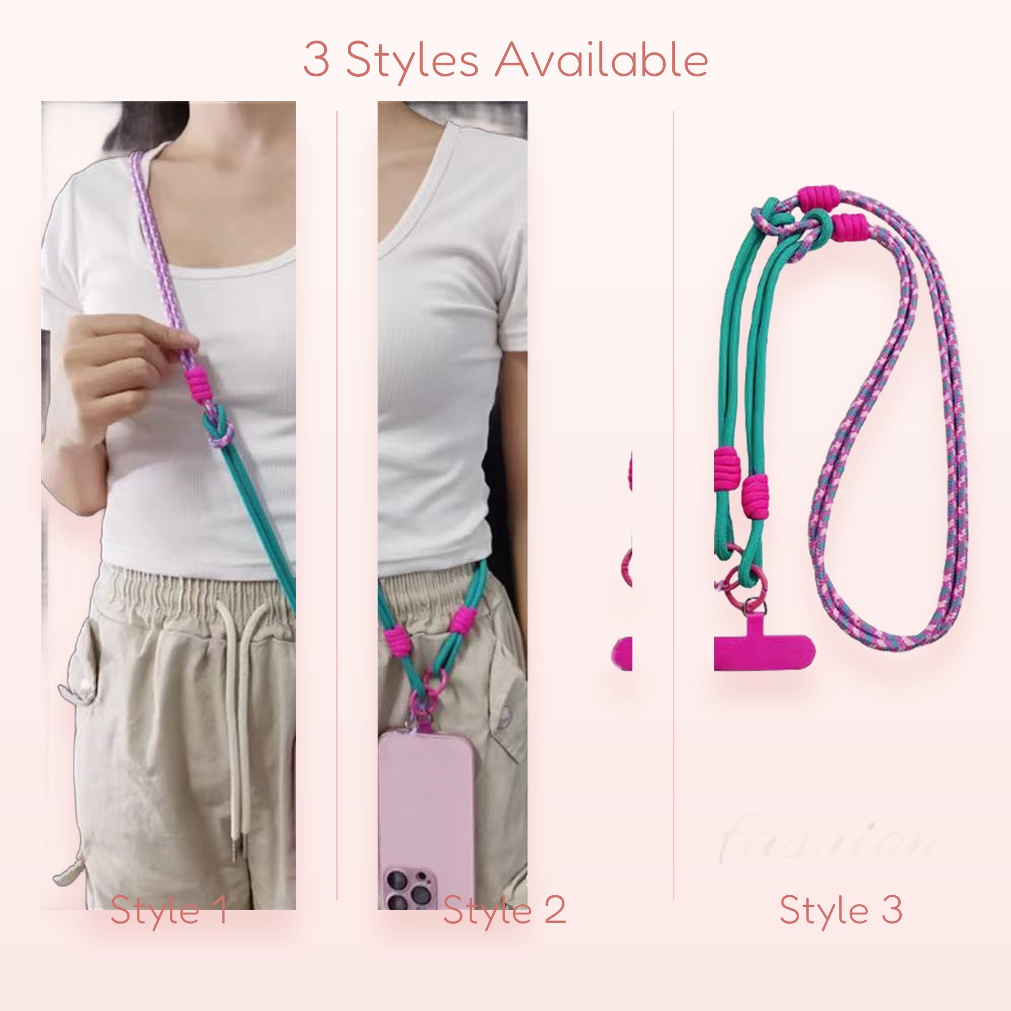 Vibrant Teal & Pink Braided Phone Lanyard | Adjustable Crossbody Strap