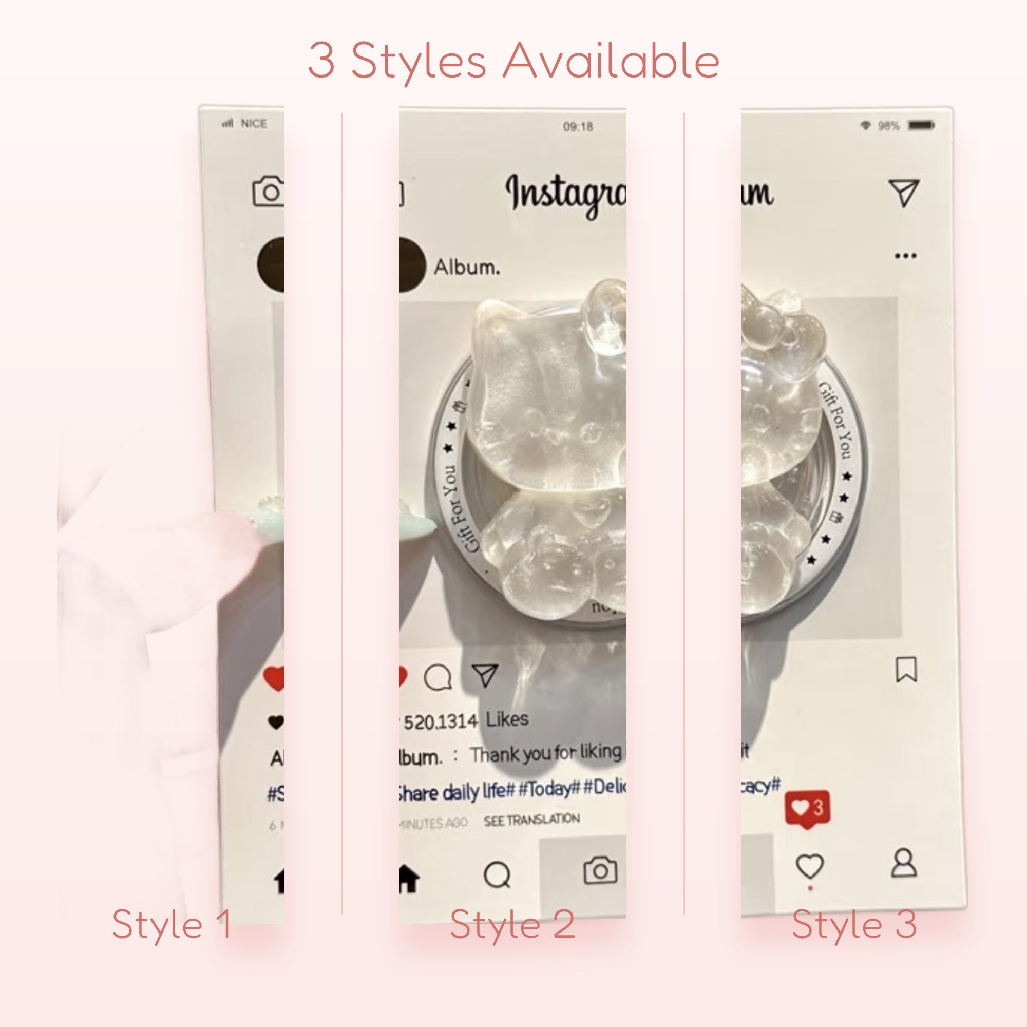 Clear Hello Kitty & Bear Phone Grip | Kawaii Pop Socket Stand for Girls