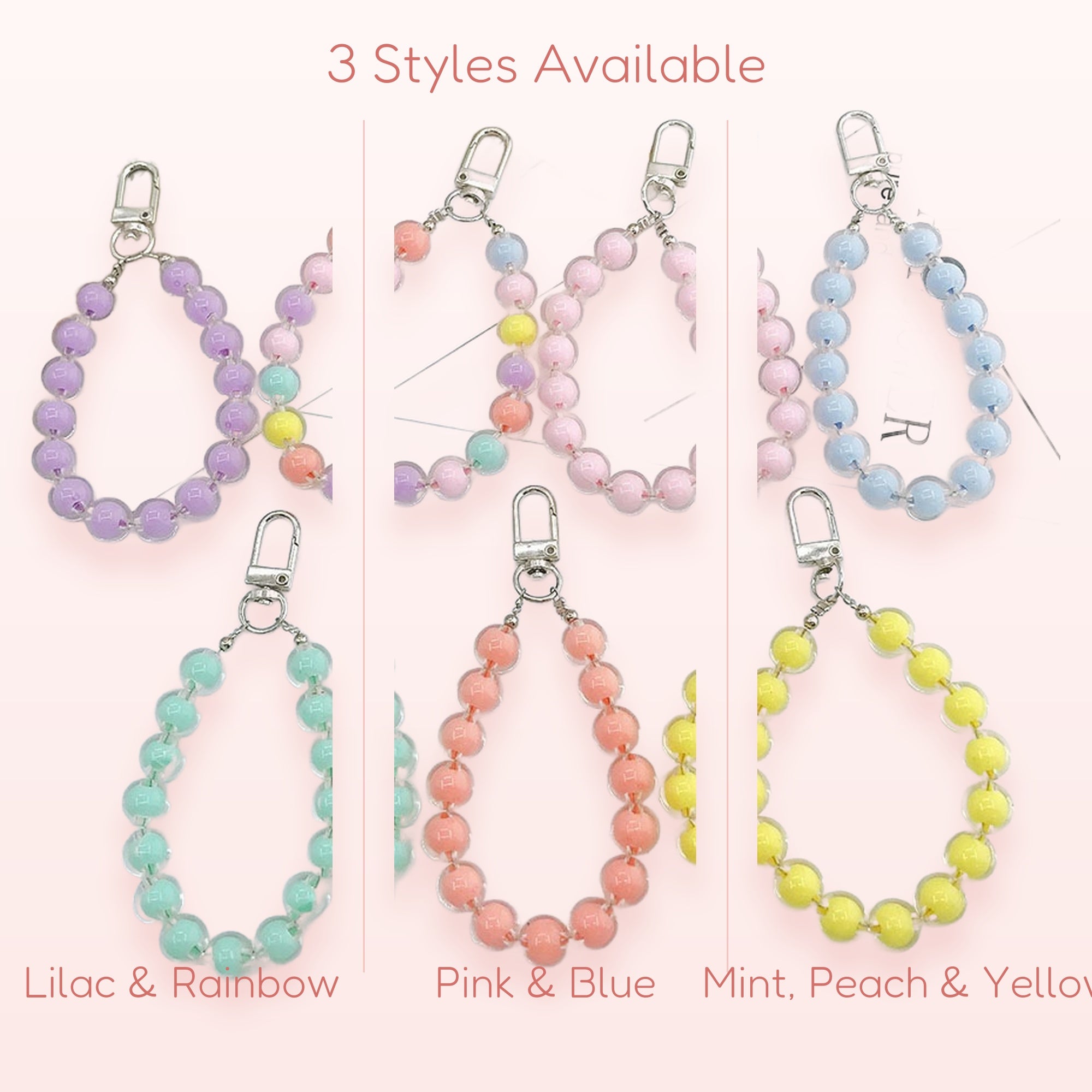 Pastel Bead Phone Charm Strap | Cute Wrist Lanyard Keychain