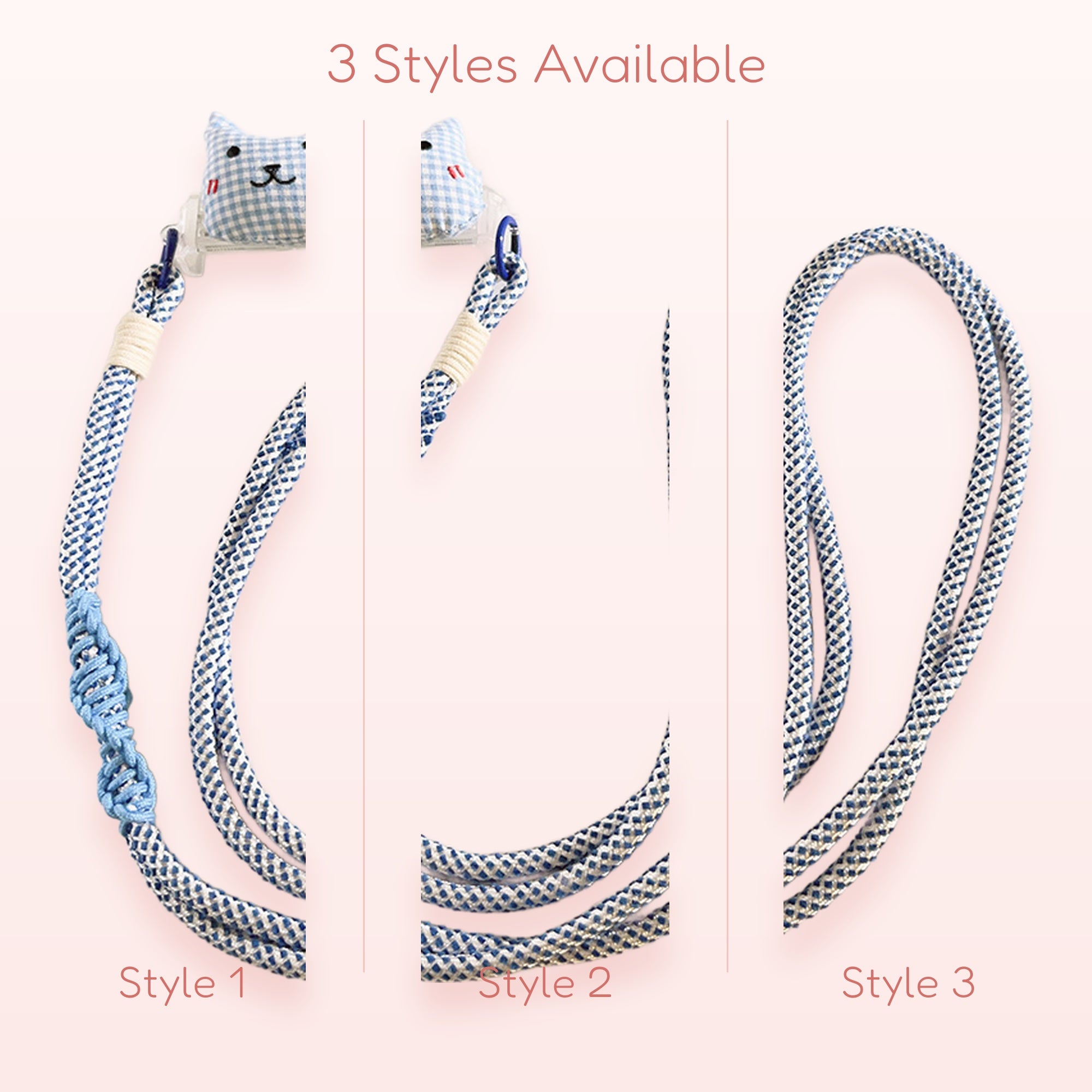Cute Blue Gingham Cat Phone Lanyard | Aesthetic Plaid Fabric Phone Strap