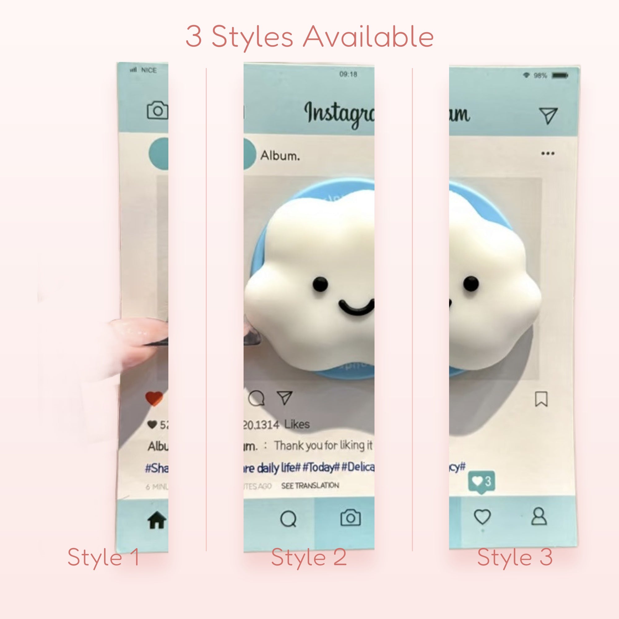 Kawaii Smiling Cloud Phone Grip | Cute Pastel Blue Pop Socket Stand